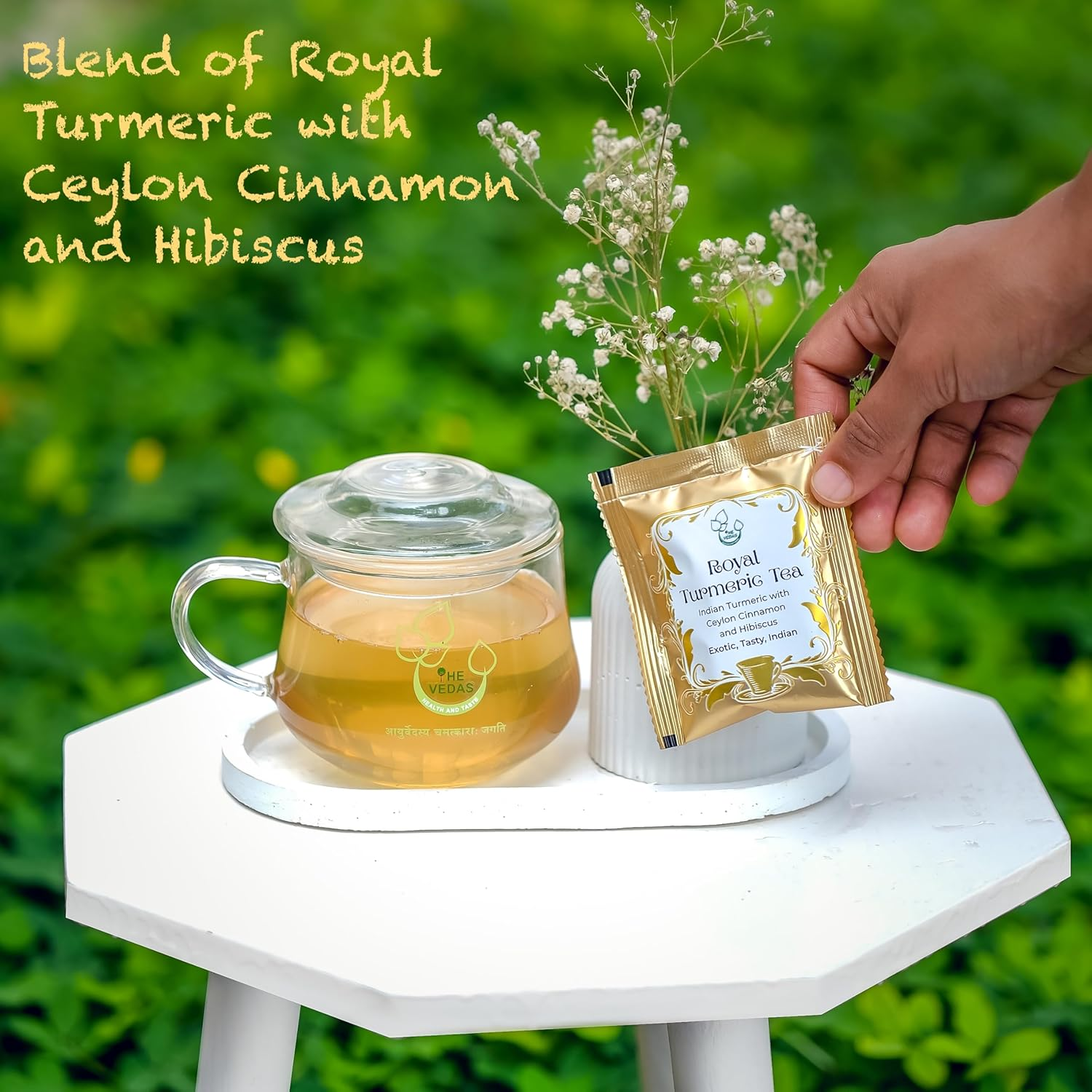 THE VEDAS Royal Turmeric Tea | Herbal Tea | Biodegradable Cotton Teabags | 20 Tea Bags image number 1