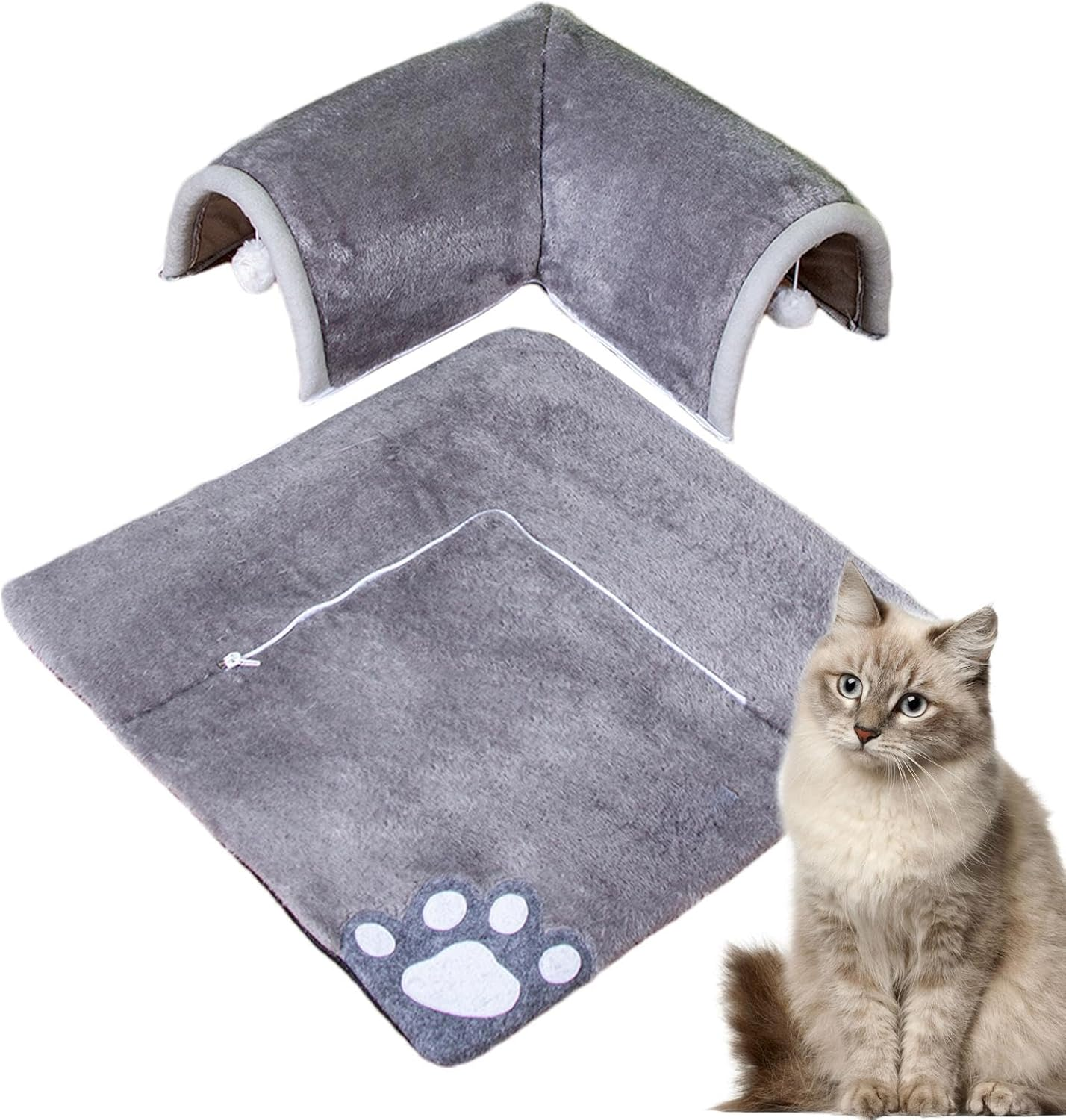 Cat Tunnel Bed, Cat Tube Toy, Cat Bed Tunnel and Mat, Portable Tunnel Bed, Velvet and Sponge Pet Cave Bed for Cat, Guinea Pigs, Dog, Rabbits, Small
