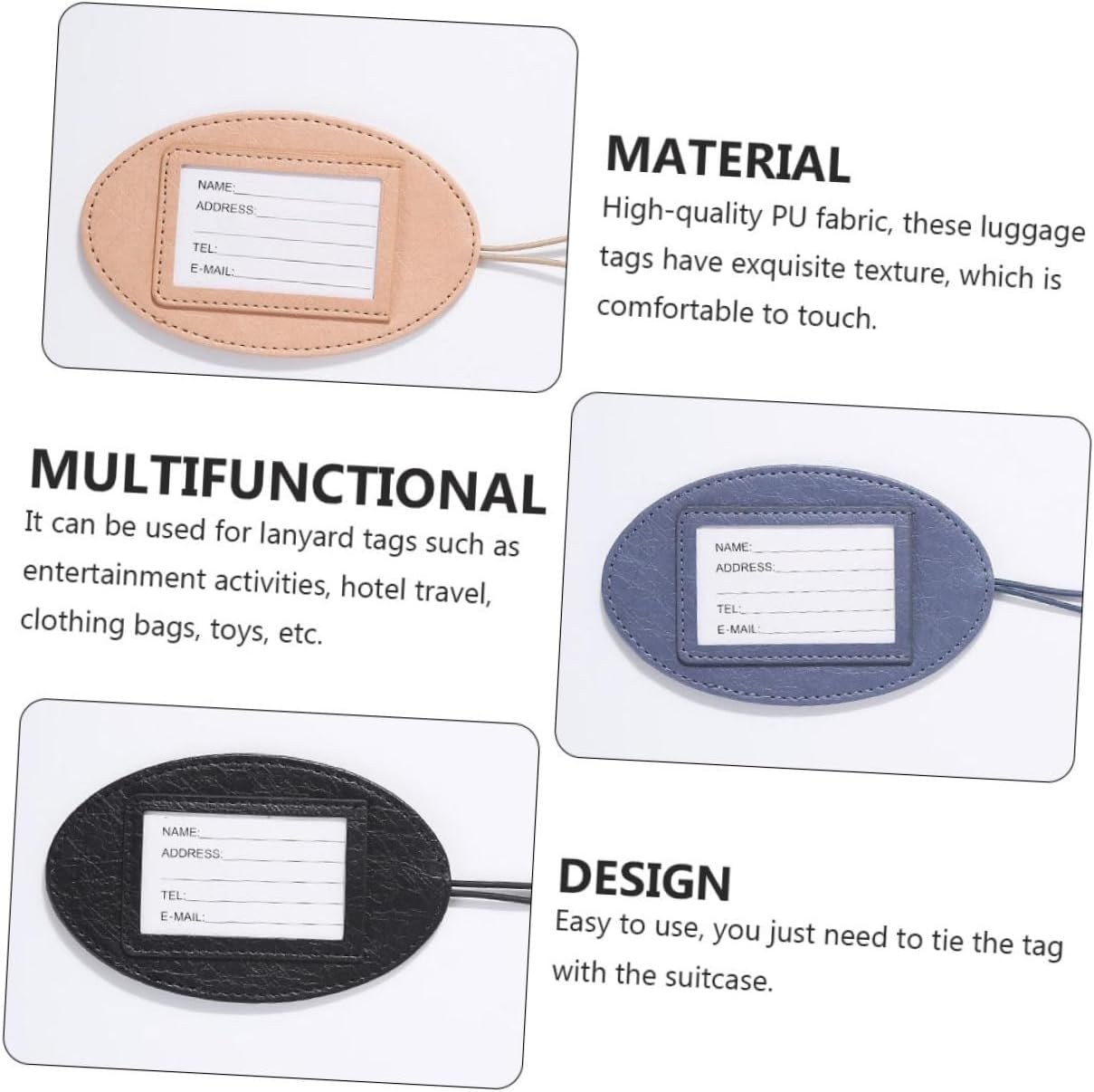 LIGIGWASH 3Pcs Pu Leather Luggage Tags Multifunctional Boarding Pass Holders Travel Card Covers Portable Suitcase Labels for Suitcases and Bags Random Color image number 1
