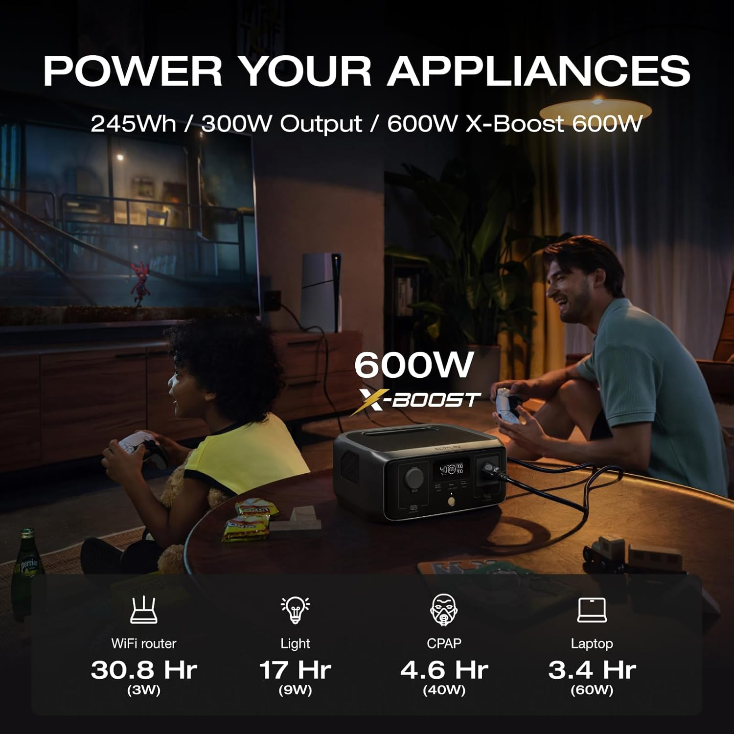 EF ECOFLOW Portable Power Station RIVER 3(UPS), 245Wh Lifepo4 Battery Power Station, 300W up to 600W AC Output, <10 MS UPS & <30 Db, 1Hr Fast Charging Solar Generator for Outdoor/Camping/Home Use image number 5