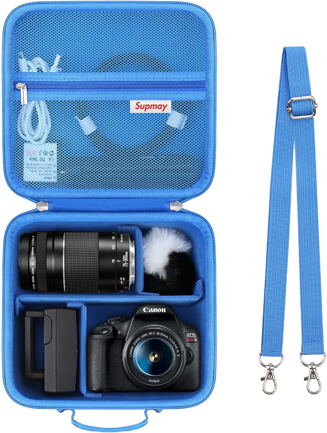 Supmay Hard Travel Case for Canon EOS Rebel T7 DSLR Camera/Eos R50 / R6 Mark II/ R100 / R50V / R8 / R7 / R10 Mirrorless Camera, Lens, Tripod with 3 Pieces of Dividers and Shoulder Strap, Black