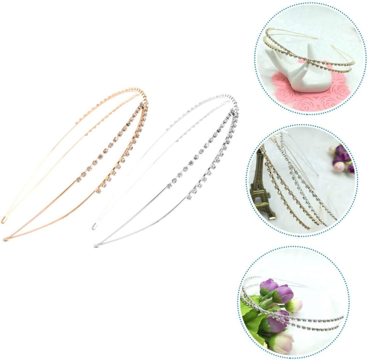 Mikinona 2Pcs Jewelled Headband Rhinestone Women Headband Shiny Bead Hair Bridal Hair Accessories image number 4