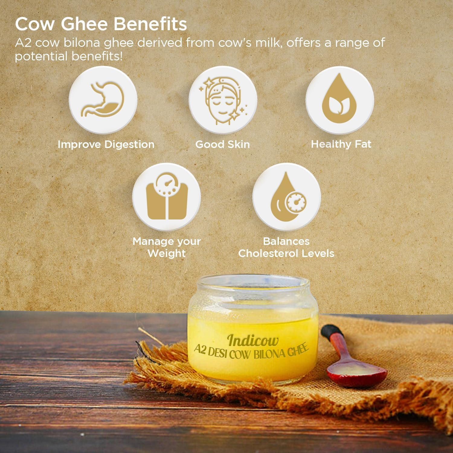 Indicow Farms A2 Cow Ghee/Clarified Butter | Hand Churned, Bilona | Organic Grass Fed Ghee | Keto and Paleo Friendly (A2 Kankrej Cows Bilona, 1000Ml/33.8Oz) image number 4