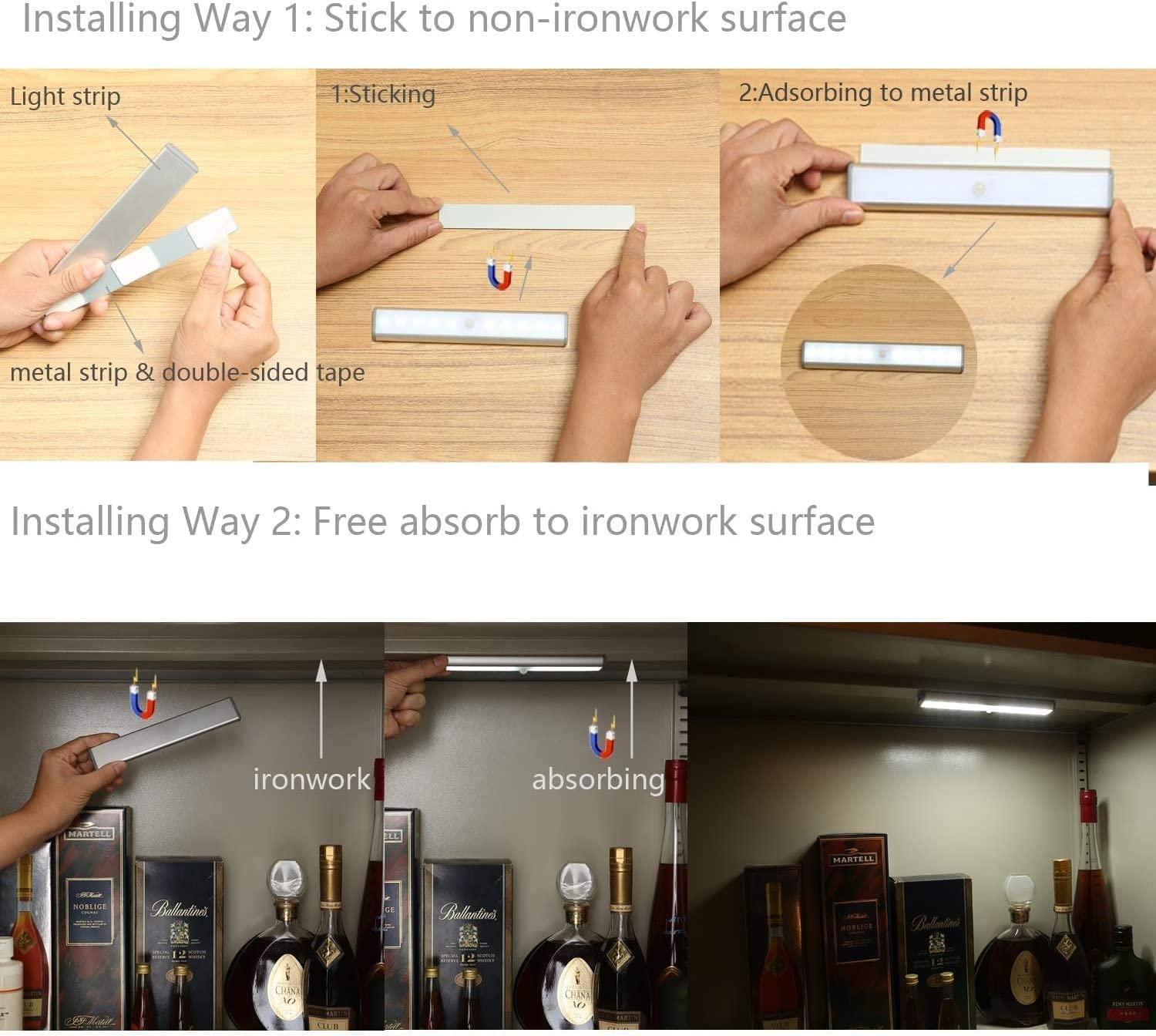 Moston 3 Pack Upgraded USB Rechargeable 10 LED Magnetic Motion Sensor Night Light,Dusk to Dawn Photocell,Auto On/Off.Portable,Cordless,Stick-On Anywhere for Cabinet,Closet,Wardrobe(Silver) image number 3