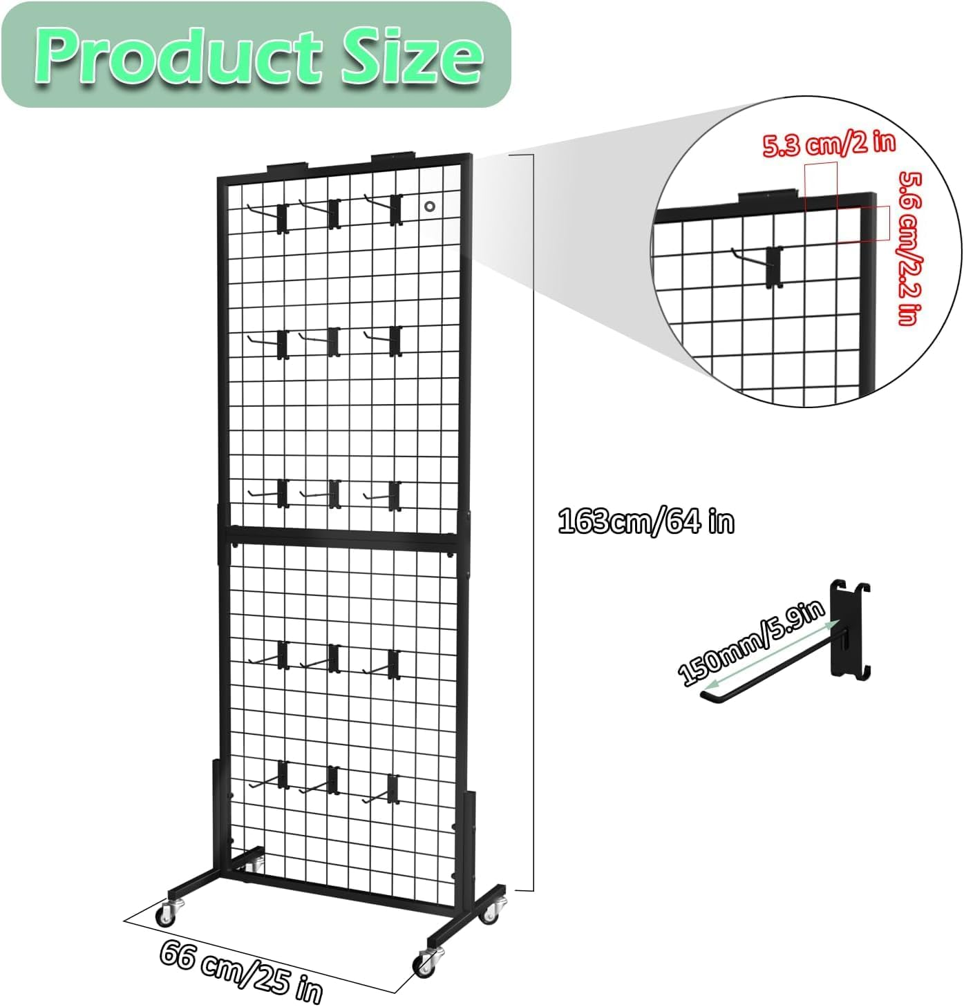 Lhysn Grid Wall Panel Display Stand, Retail Rack, Shop Display Rack, with 15 Hooks, Heavy Movable Detachable Gird Rack for Easy Transport, Party/Double Side Display Stand, for Shop/Office/Home (1 PC) image number 2