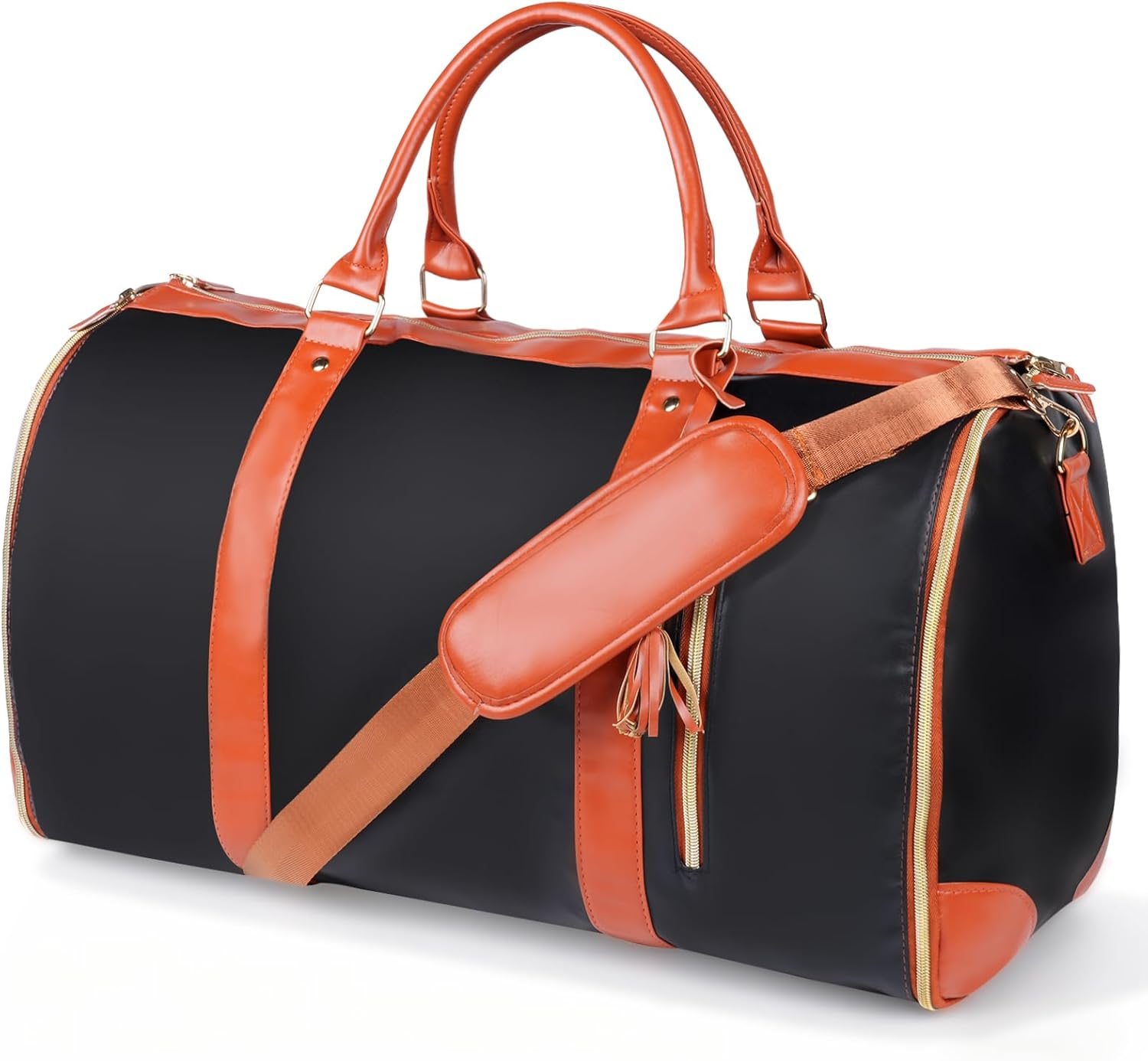 Disna Convertible Garment Bag for Travel- Waterproof Leather Convertible 2 in 1 Carry on Garment Bag with Shoe Compartment Garment Duffel Bag for Women (Black)