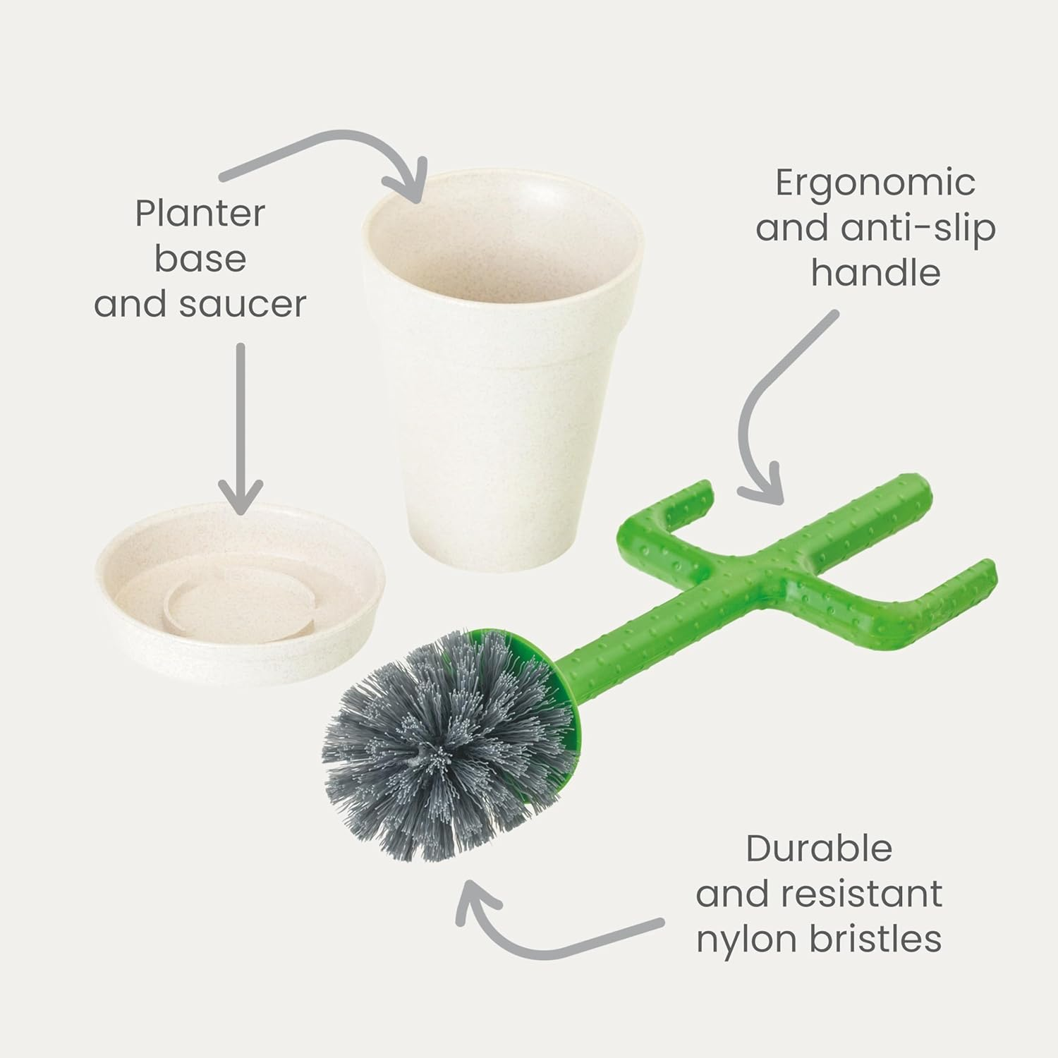 Vigar Cactus Toilet Brush Set, Toilet Brush and Holder Set with Cactus-Shaped Handle, Planter Base and Saucer for Bathroom, Home Cleaning Essentials