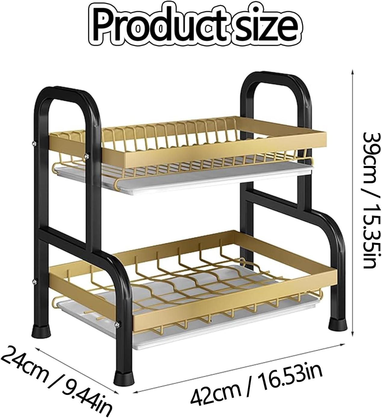 WADY 2 Tier Large Dish Drying Rack, Strong Carbon Steel Dish Drainer, Kitchen Countertop with Draining Board for Kitchen Storage & Organisation, Storage Shelf Bowl Shelves with Water Drip Trays image number 1
