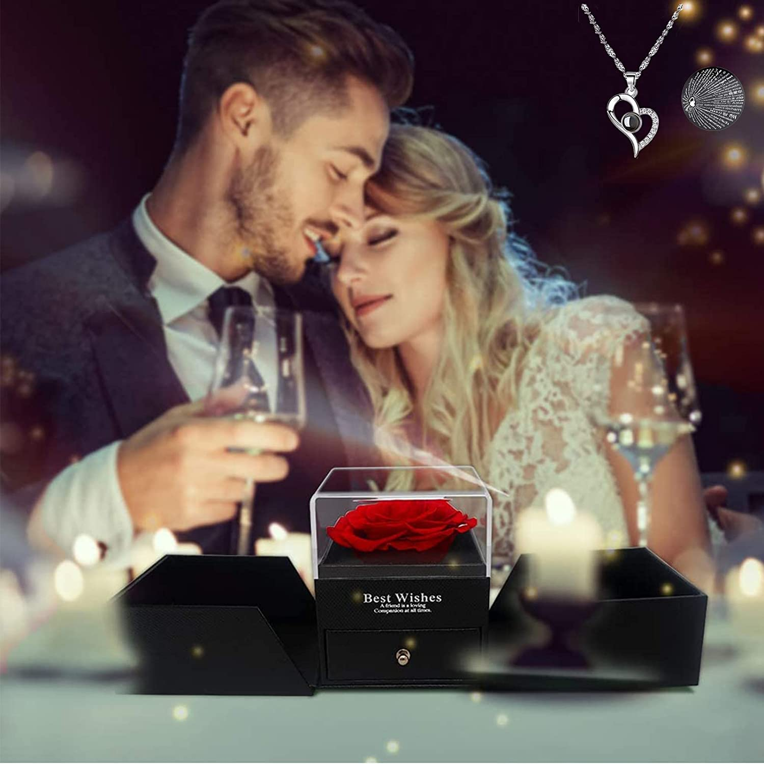 TOJUNE Preserved Real Eternal Rose with I Love You Necklace 100 Languages Handmade Artificial Flower for Her Mother'S Day Christmas Thanksgiving Romantic Anniversary Valentine'S Birthday Gifts (Red) image number 3