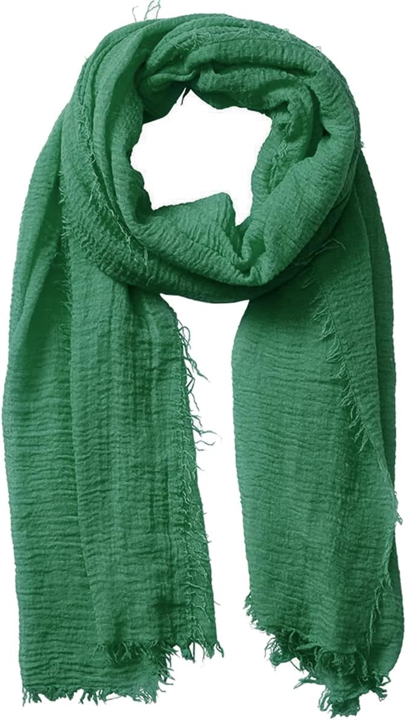 XRDSS Summer Cotton Blend Crinkle Vintage Soft Scarf with Fringed Edges 35" &times; 70"