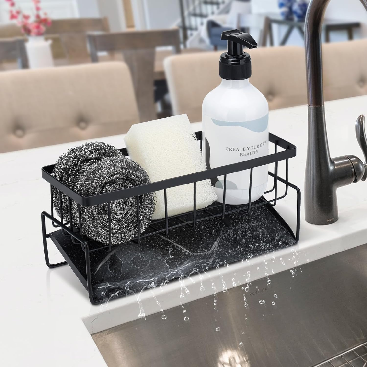 Kitchen Sink Caddy Organzier,Sponge Holder for Sink, 304 Rustproof Stainless, Kitchen Countertop Soap Dispenser Organizer, Kitchen Decor and Accessories