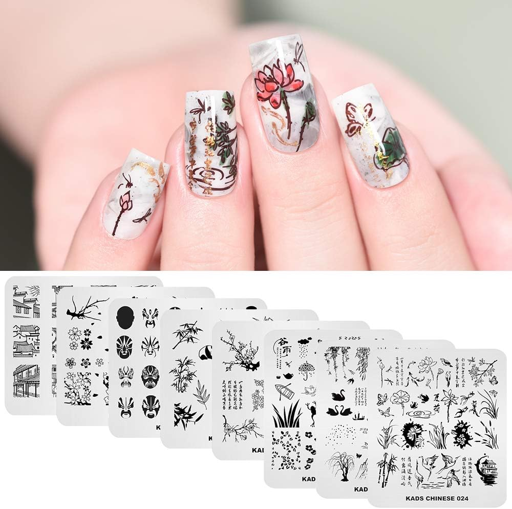 KAD Nail Stamping Plates 8Pcs Templates Nail Art Plates Set Chinese Style Series image number 3