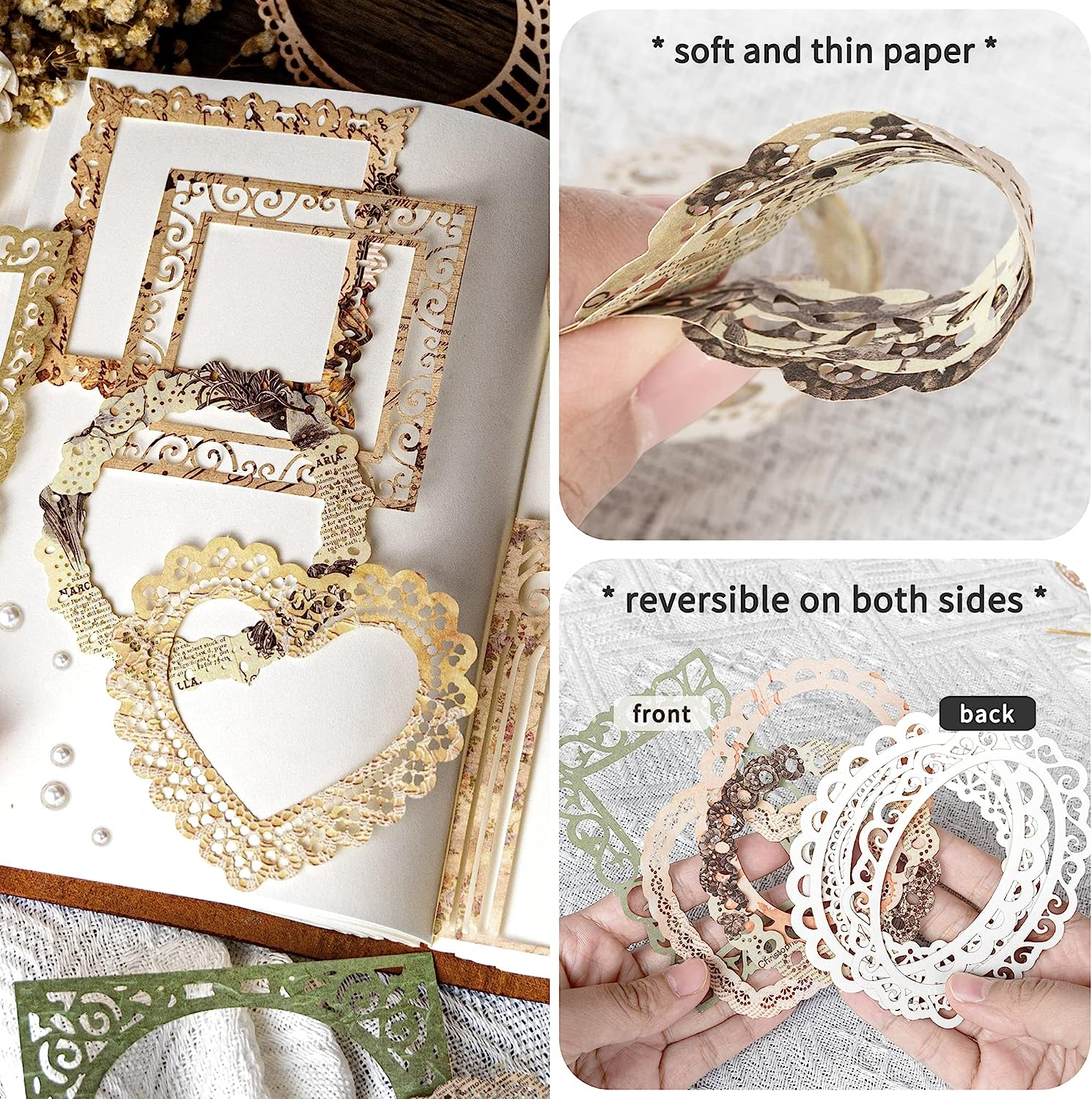 6 Packs Paper Lace Cutouts Vintage Lace Paper Frame Decorative Paper Die-Cut Paper Border with Pattern Printed Paper Lace Doily for Scrapbooking Journaling Card Making Crafts (Dream) image number 5