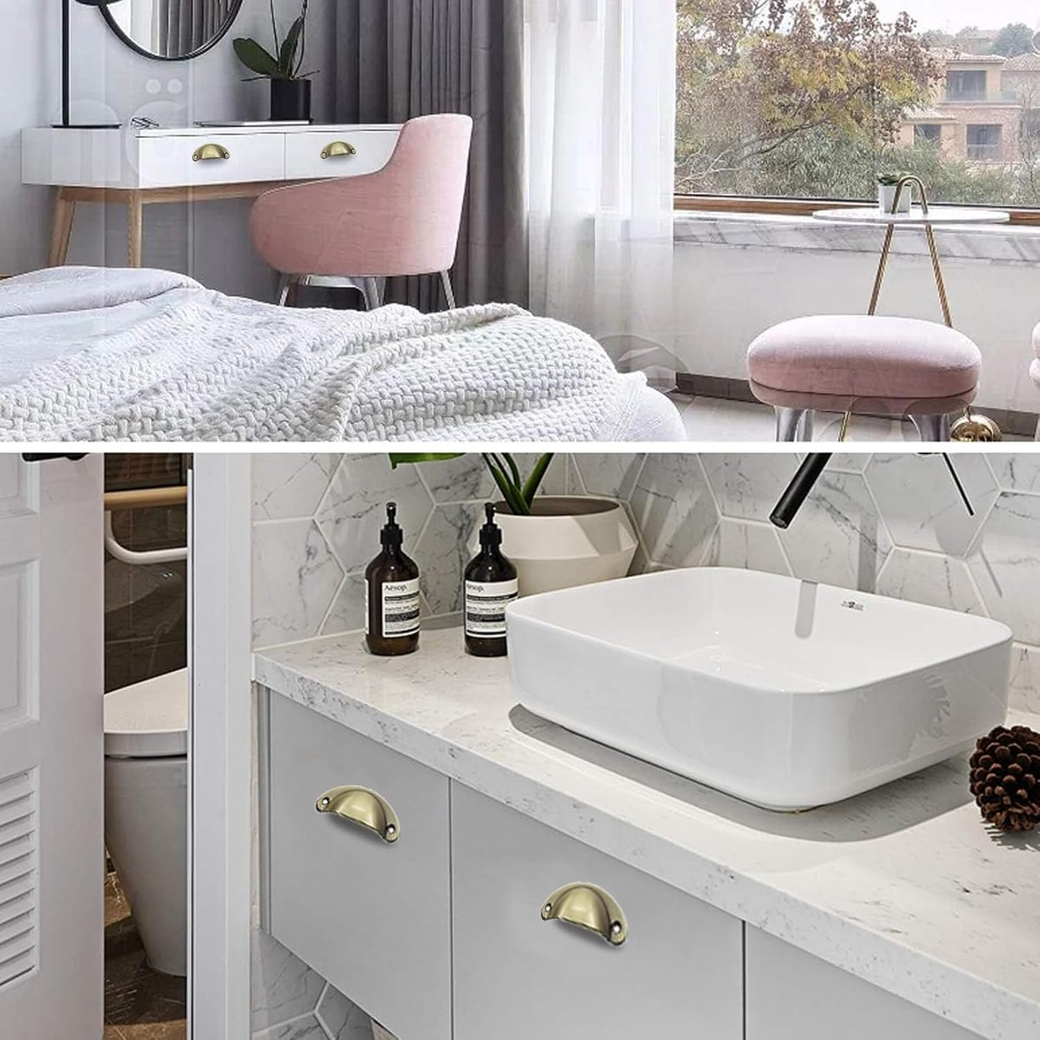 Fokmuaex 12Pcs Semi-Circular Hampton Style Shell-Designed Drawer Knobs - Easy to Install Furniture Hardware for Cabinets, Drawer Pulls & DIY Replacement Accessories image number 5