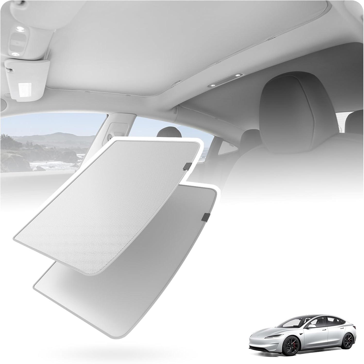 Tesla Model Y Sunshade Roof(2025+ Juniper) - Reflective Roof Cover, UV Block | No-Sag Fit, Upgraded Clip System, Easy Install, Blackout Privacy, Summer Cooling, Lightweight Foldable Storage image number 1