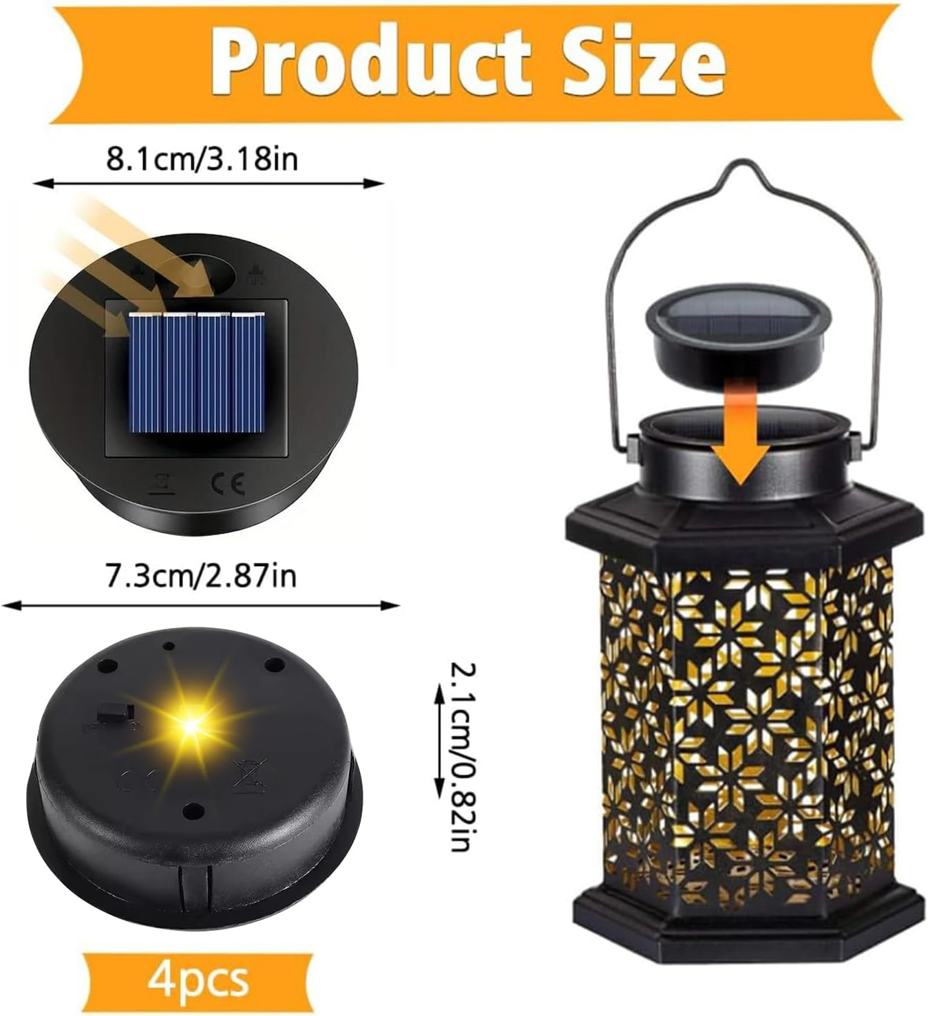 Diealles Shine Pack of 4 LED Warm White Light Solar Lid for Glasses, Waterproof Solar Lights Replacement Parts 8 Cm Solar Lamps Replacement for Solar Lamps Lantern Lid Garden image number 1