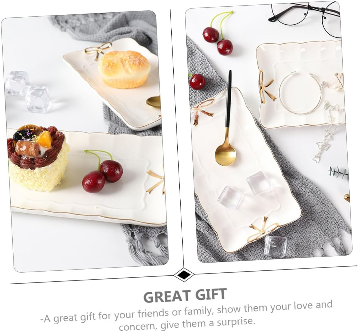 FRCOLOR Elegant Ceramic Jewelry Tray with Lace Edge Multi-Purpose Dessert Serving Dish and Appetizer Plate for Coffee Table Vanity Dining Kitchen and Home White Decorative Platter image number 3