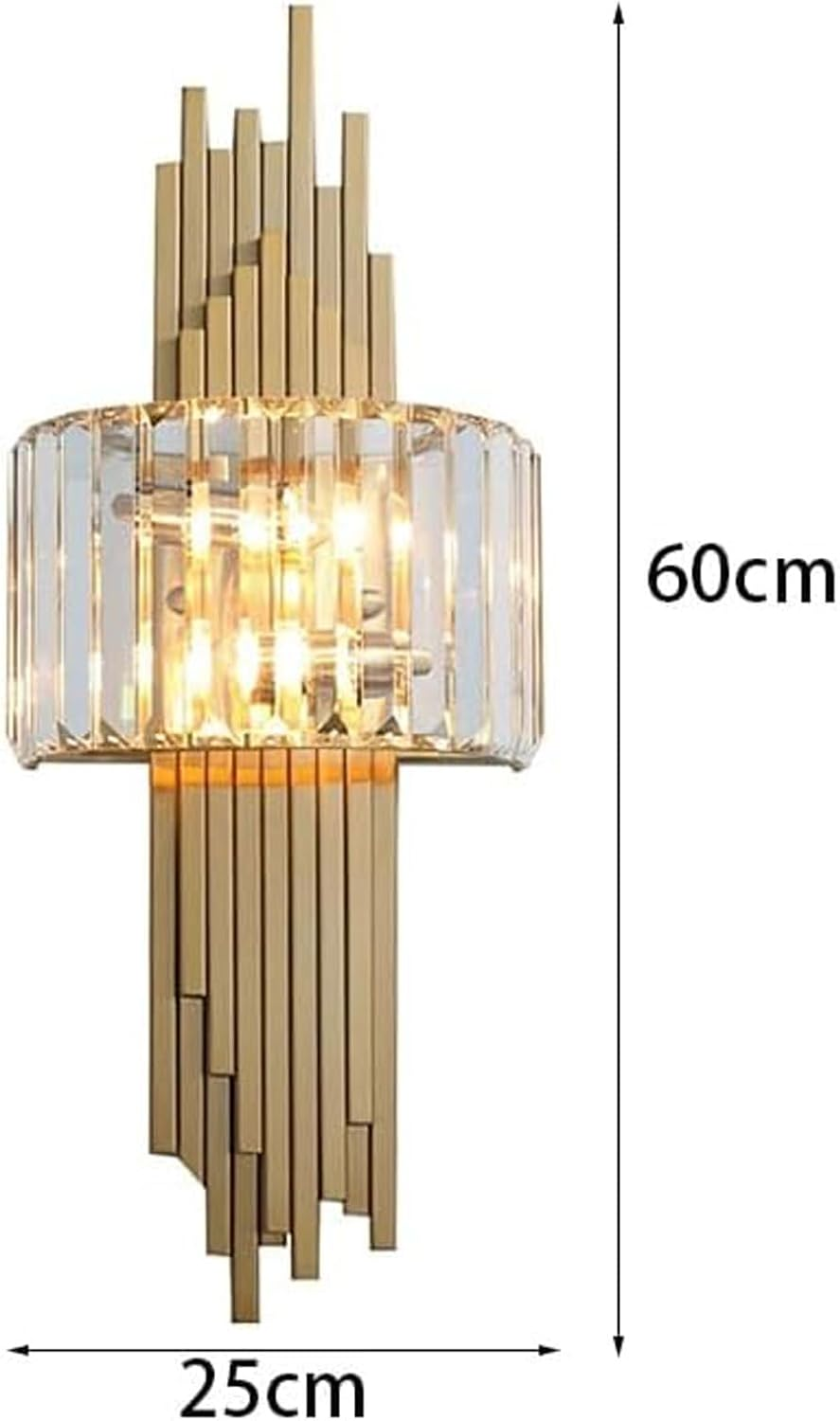Gold Large Metal Base Mid Century Crystal Wall Lamp E14 2-Lights Wall Sconce Fixtures for Bedroom Bedside Bathroom Hallway Wall Lighting image number 2
