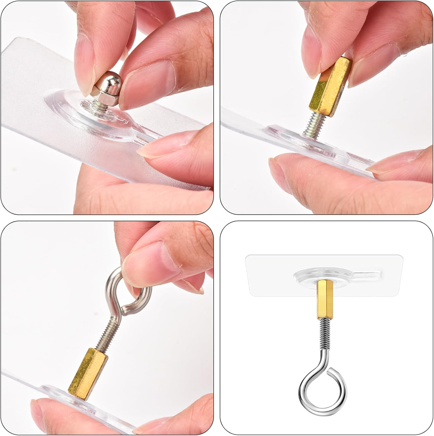 Sankoly 12 Pcs Self Adhesive Ceiling Hooks No Drilling Ceiling Hooks Stainless Steel Eye Hooks for Hanging Small Plants Ceiling Decoration image number 5