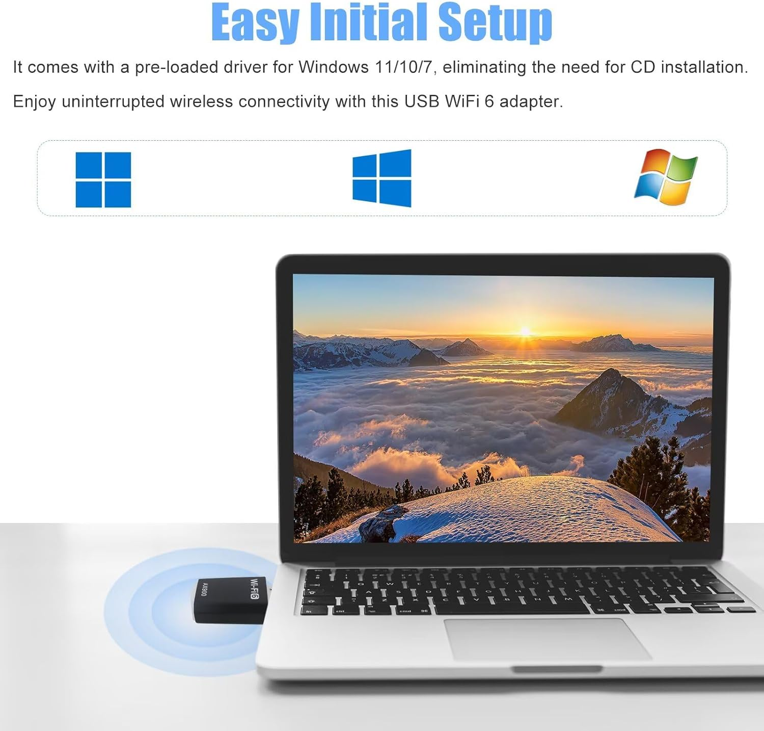 Lingsee Wifi 6 Adapter AX900 Dual Band 5Ghz 600Mbps/2.4Ghz 286Mbps USB Computer Wireless Dongle for PC Desktop Laptop Built-In Driver Supports for Windows 11/10/7 image number 3