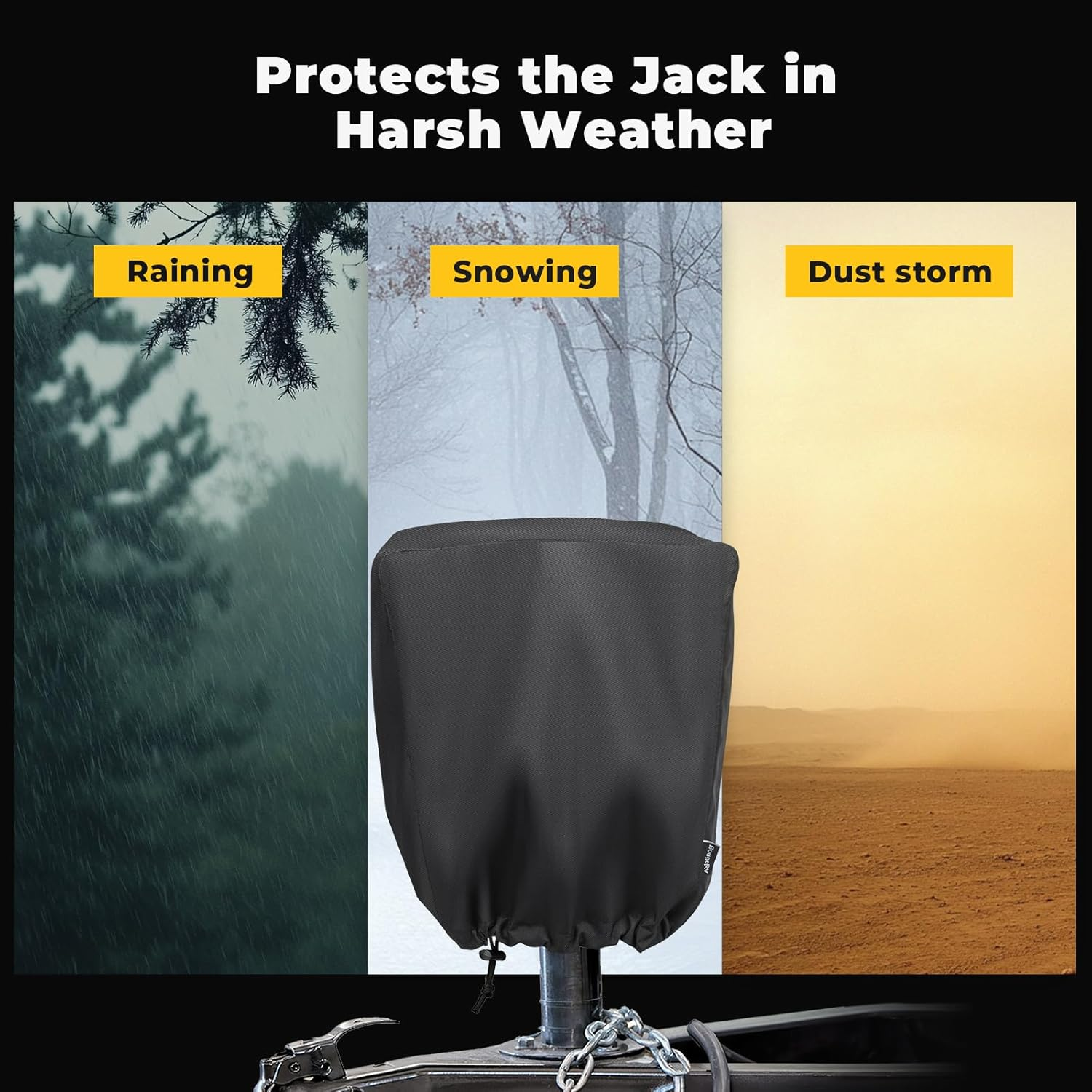 Bougerv Electric Tongue Jack Cover 600D Universal Trailer RV Electric Tongue Jack Protective Cover (Large Size 14H X 5W X 10D)