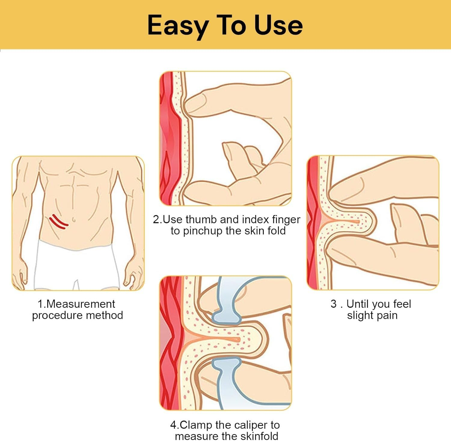 EZONEDEAL Measure Body Fat Caliper, Skinfold Caliper Measures Body Fat for Men & Women, Handheld Body Fat Measurement Device Tool for Accurately Measuring BMI Skin Fold Fitness & Weight-Loss image number 2