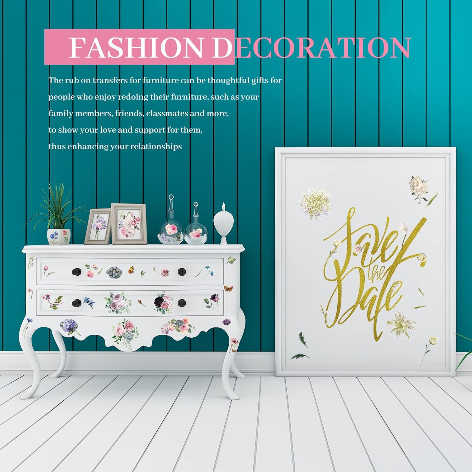 6 Sheets Spring Flowers Rub on Transfers Vintage Rose for Furniture Bird Flower Rub on Decals Wood Crafts DIY Arts Large Transfer 16 X 12 Inches(Flower Style) image number 2