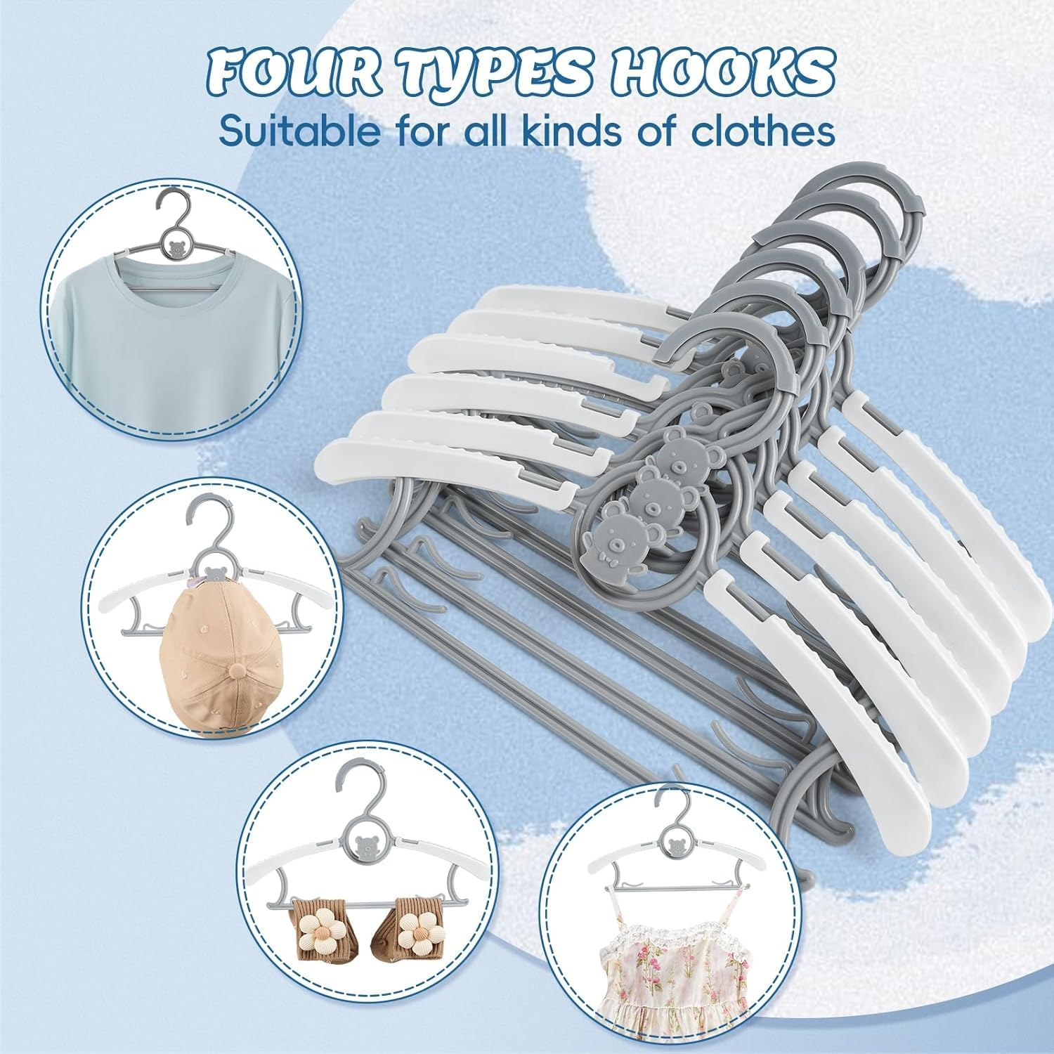 Kids Hangers 80 Pack Baby Hangers, Extendable & Adjustable Kid Hangers， Non-Slip Plastic Baby Clothes Hangers for Kids Infant Child - Stackable Hangers for Baby Clothes Grey Toddler Hangers (80 Pack) image number 4