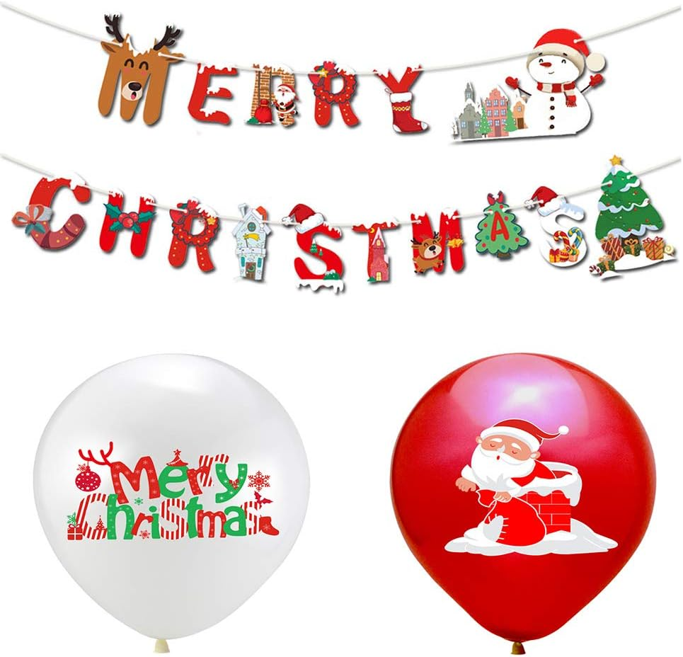 Merry Christmas Balloons Set Merry Christmas Banner Party Decorations Kit Christmas Theme Pull Flag Cake Card Decoration for Christmas Holiday Fun Baby Shower Birthday Party Bar Home Decor Supplies image number 4
