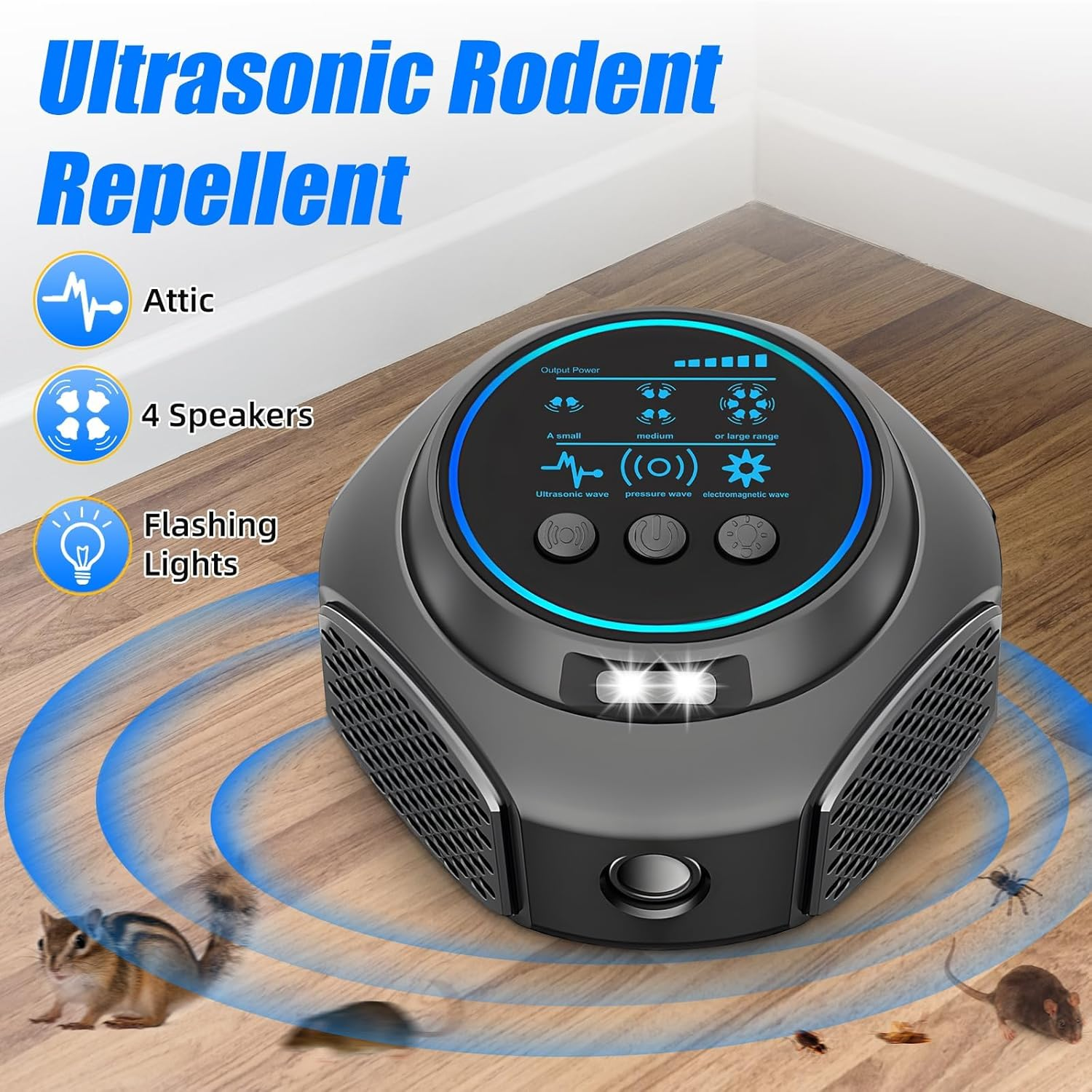 Rodent Repellent Ultrasonic Plug In, Mice Repellent Indoor with 4 Working Modes, Mouse Squirre Spider Rat for House Attic Garage Kitchen Office (Black) - White image number 5