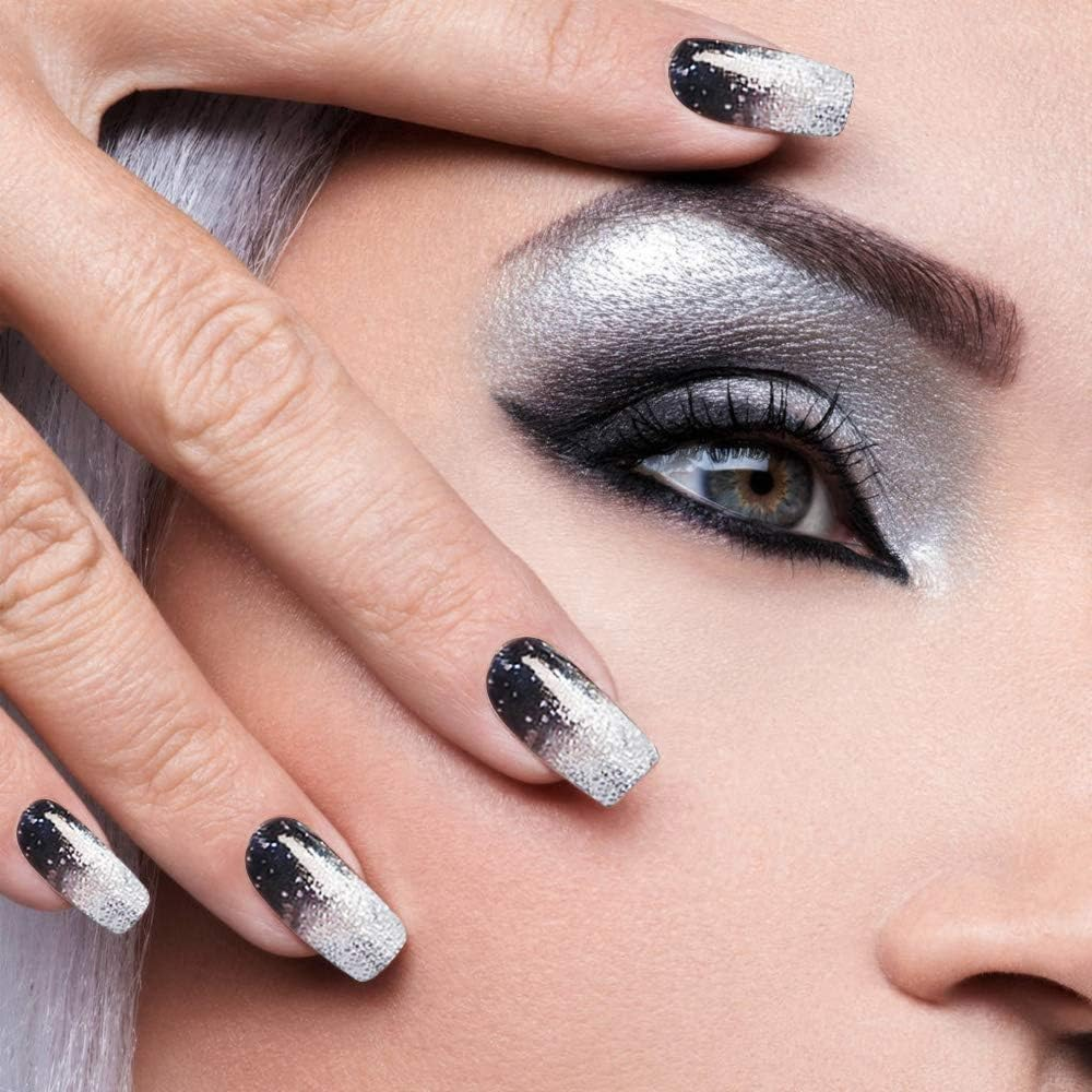 12 Sheets 96 Pieces Glitter Nail Stickers Self-Adhesive Nail Art Polish Decals Wraps Full Nail Shine Applique image number 2