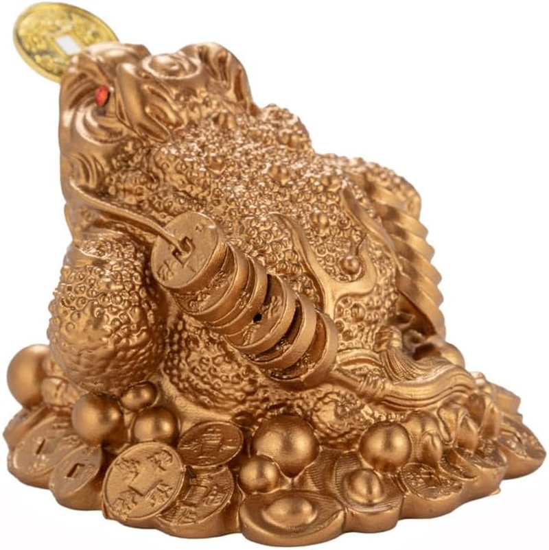 Wschic Feng Shui Money Frog, Lucky Chinese Toad with Coin,Ideal for Office and Home Decoration