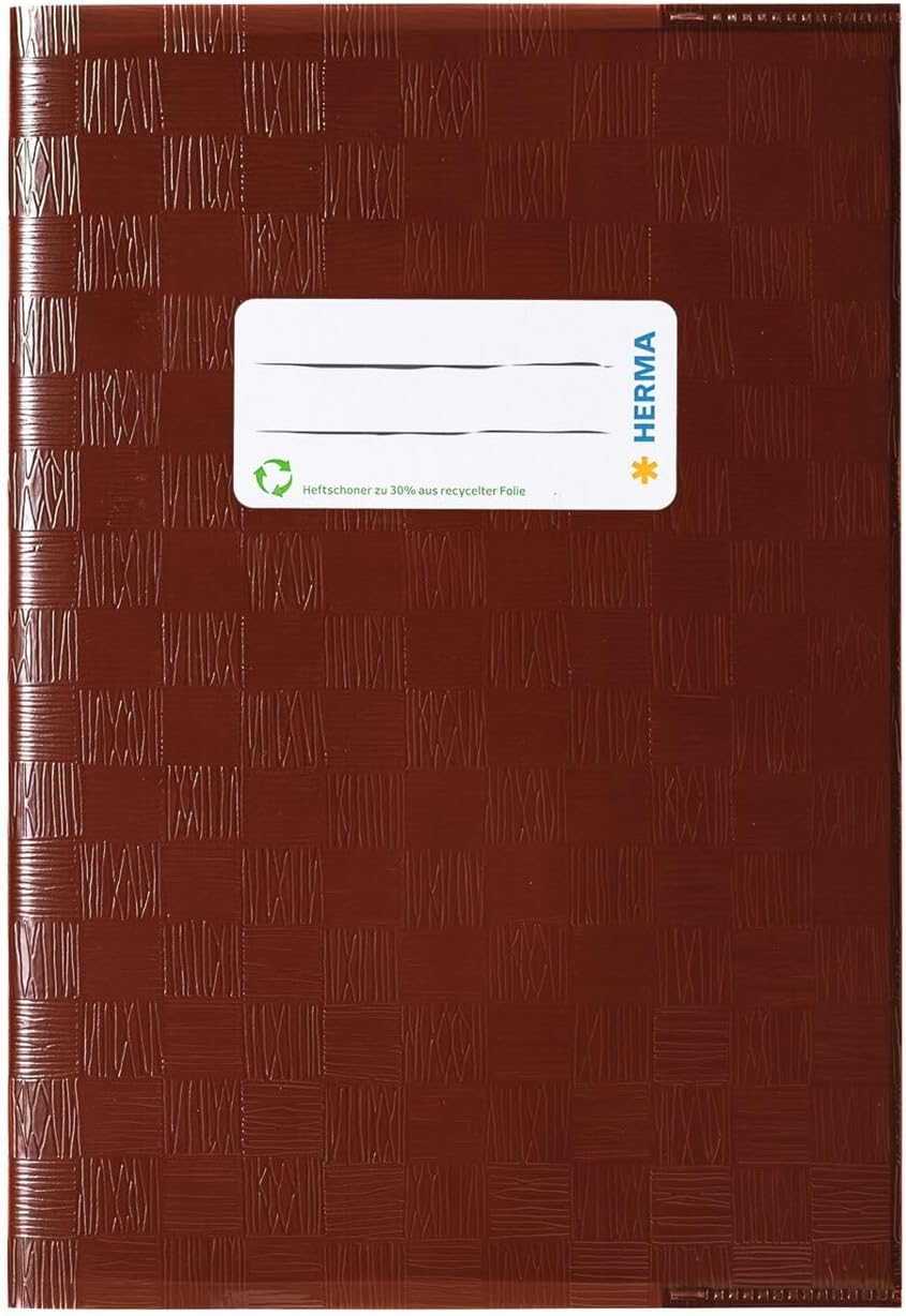 HERMA Exercise Book Cover A5, with Inscription Label, Made of Wipeable and Sturdy Plastic, Slip on Cover Jackets for School, White - Brown