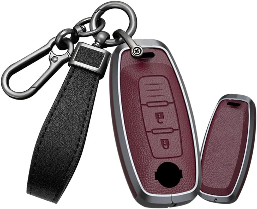 Key Fob Cover Case Metal Key Shell Full Protection Fit for Nissan Ariya Kicks X-Trail Rogue Leather Key Cover 3 Button, a Leather-Keychain-White image number 4