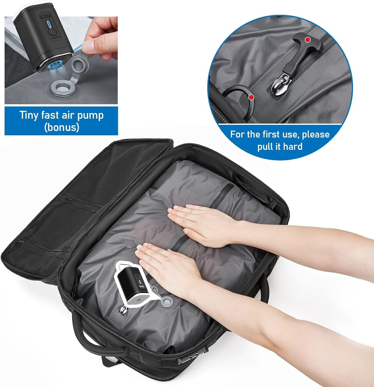 Travel Backpack Vacuum Compression Air-Back Expandable Vacpack Backpack with Water Resistant anti Theft Backpack with USB Charging Port Carry on Luggage Vac Packing Bag for Airplane 39-55L