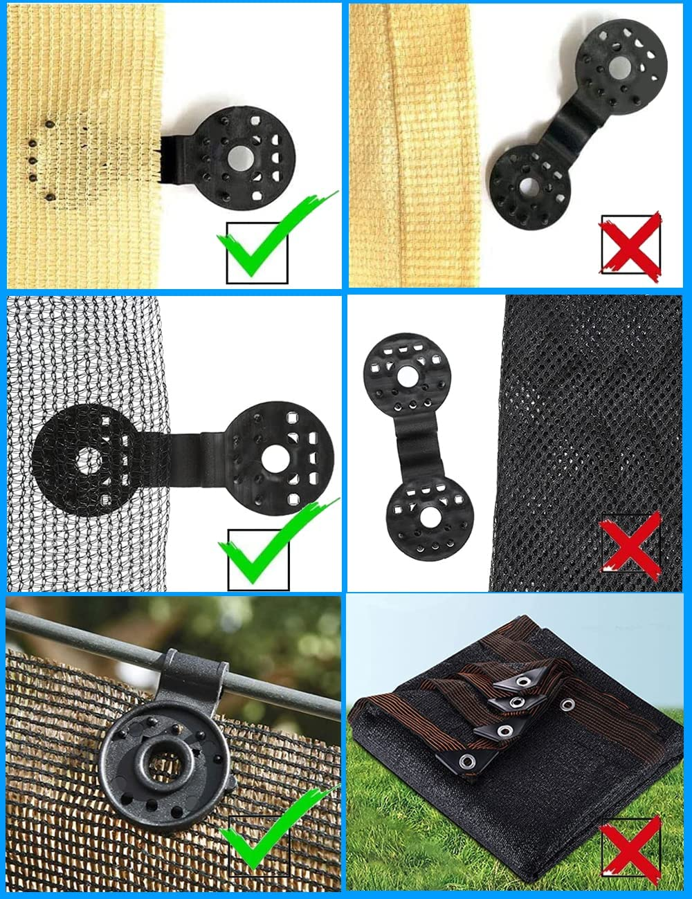 50 PCS Shade Cloth Plastic Clips round Plastic Black Clips for Sun Shade Net, Garden Expert anti Bird Netting, Shade Netting Fabric Accessories Grommets in Garden Backyard Greenhouse Outdoor, Black image number 6