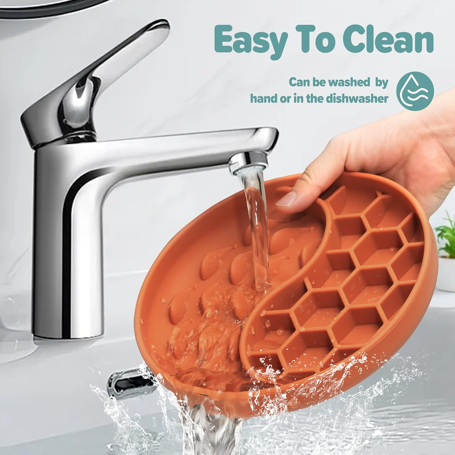 Slow Feeder Dog Bowls, Silicone Pet Food Bowls with Suction Cups, Non-Slip Dog Feeding Slow down Pet Eating Speed for Fast Eaters, Anxiety Relief & Fun Added (Orange) - Brown image number 4