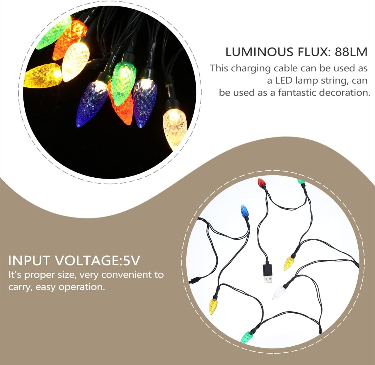 POPETPOP LED Christmas Lights Charging Cable USB Bulb Charger String Lights for Indoor Outdoor Christmas Tree Garden Wedding Party Decoration - For Android image number 4