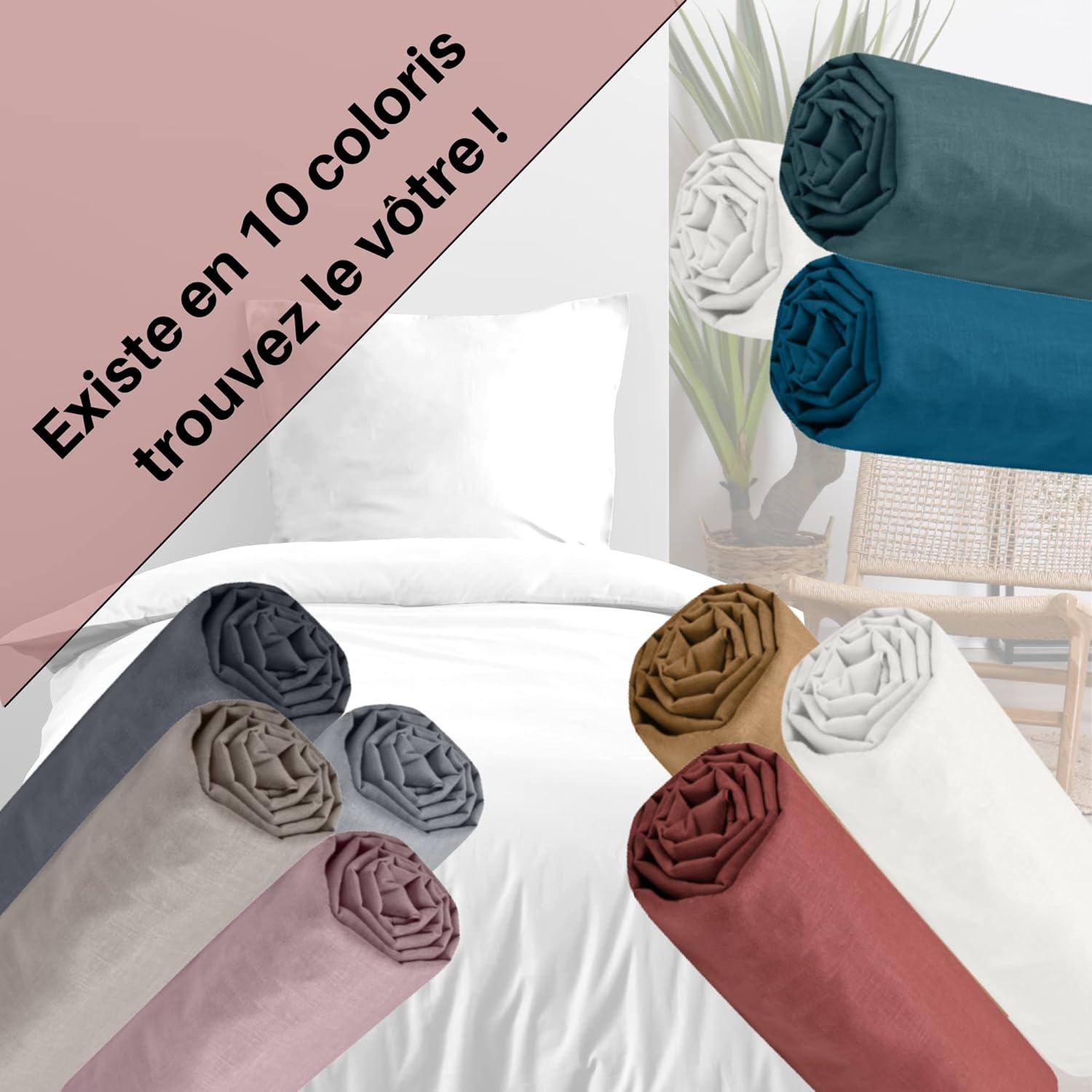 Lovely Casa - Fitted Sheet - Size 180 X 200 Cm - Large 30 Cm - 100% Oeko-Tex Certified Cotton - Colour Grenache - Model Eden - Bed Linen for Home - Soft and Comfortable for a Cosy Nest image number 4