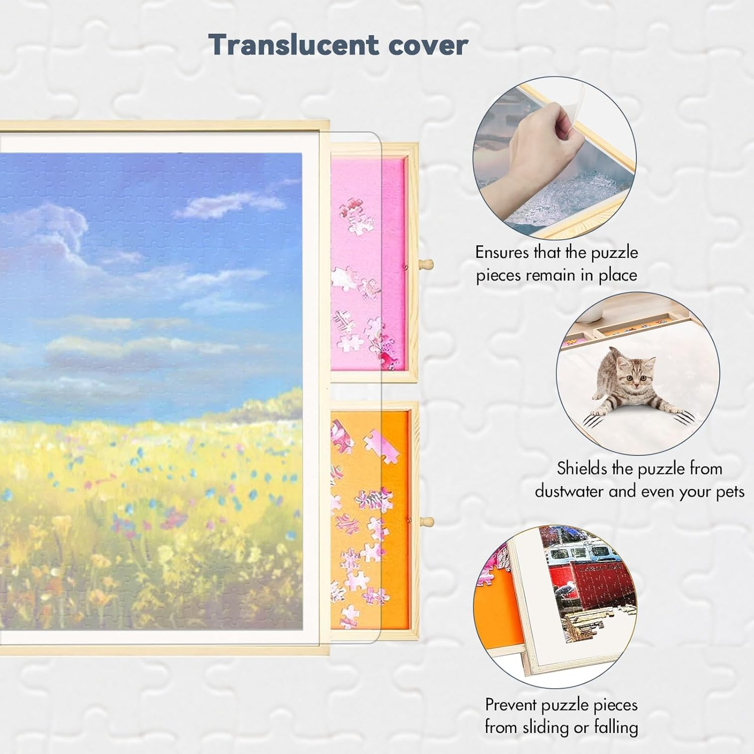 2-In-1 Tilting & Rotating Puzzle Board for 1500 Pieces Puzzle Tables for Adults with Drawers Wooden Jigsaw Puzzle Table with 5 Adjustable Angles, 4 Drawers, Non-Slip Felt Surface, Protective Cover image number 3