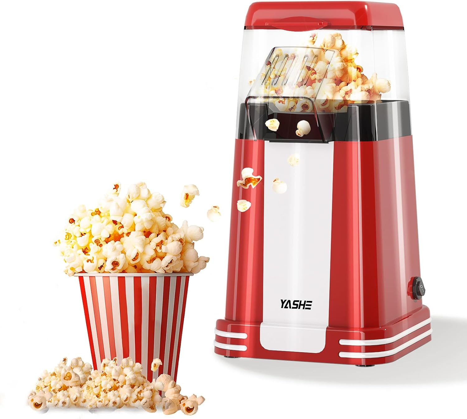 YASHE Popcorn Machine Retro, 1200 W Hot Air Popcorn Maker with Measuring Cup, One-Touch, Oil-Free Is Perfect for Home Theatres, Movie Nights, Parties