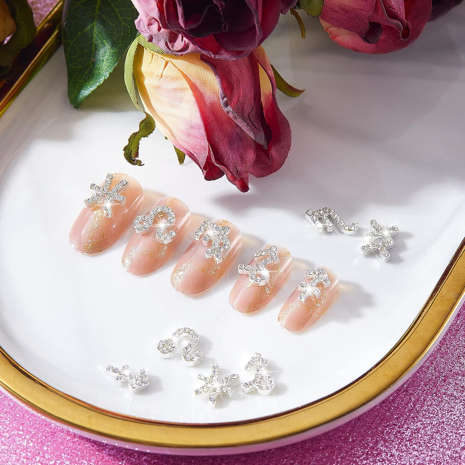 48 Pcs Zodiac Nail Charms Zodiac Sign Charms for Nails 3D Rhinestone Jewelry Nail Art Nail Charms DIY Horoscope for Jewelry Making Nail Necklace Bracelet Earrings Crafts Supplies (Gold, Silver) image number 1