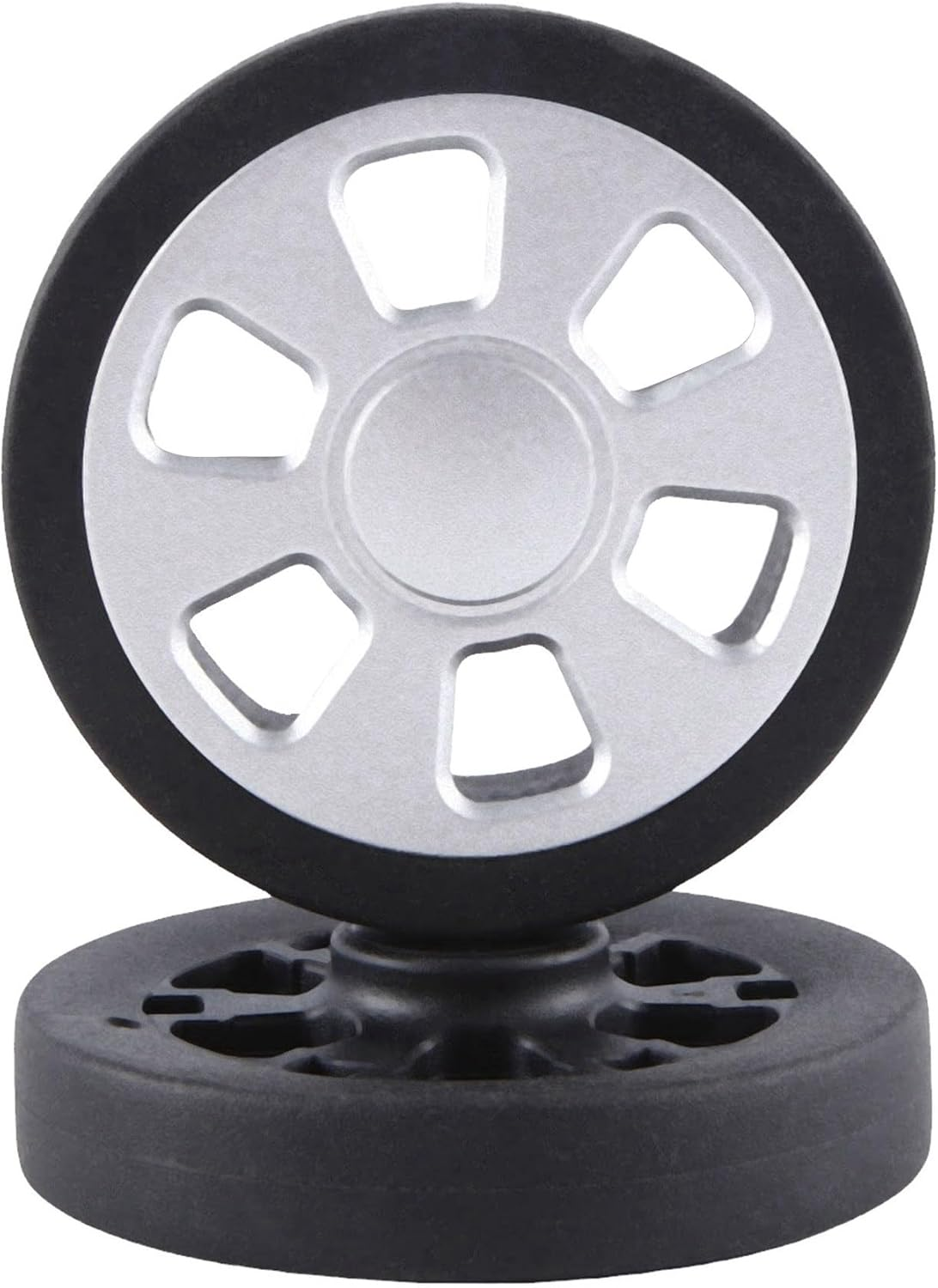 Tuperoymse Black & Silver Luggage Wheel Replacement Wear Resistant PU Caster Luggage Double Wheel 8Mm