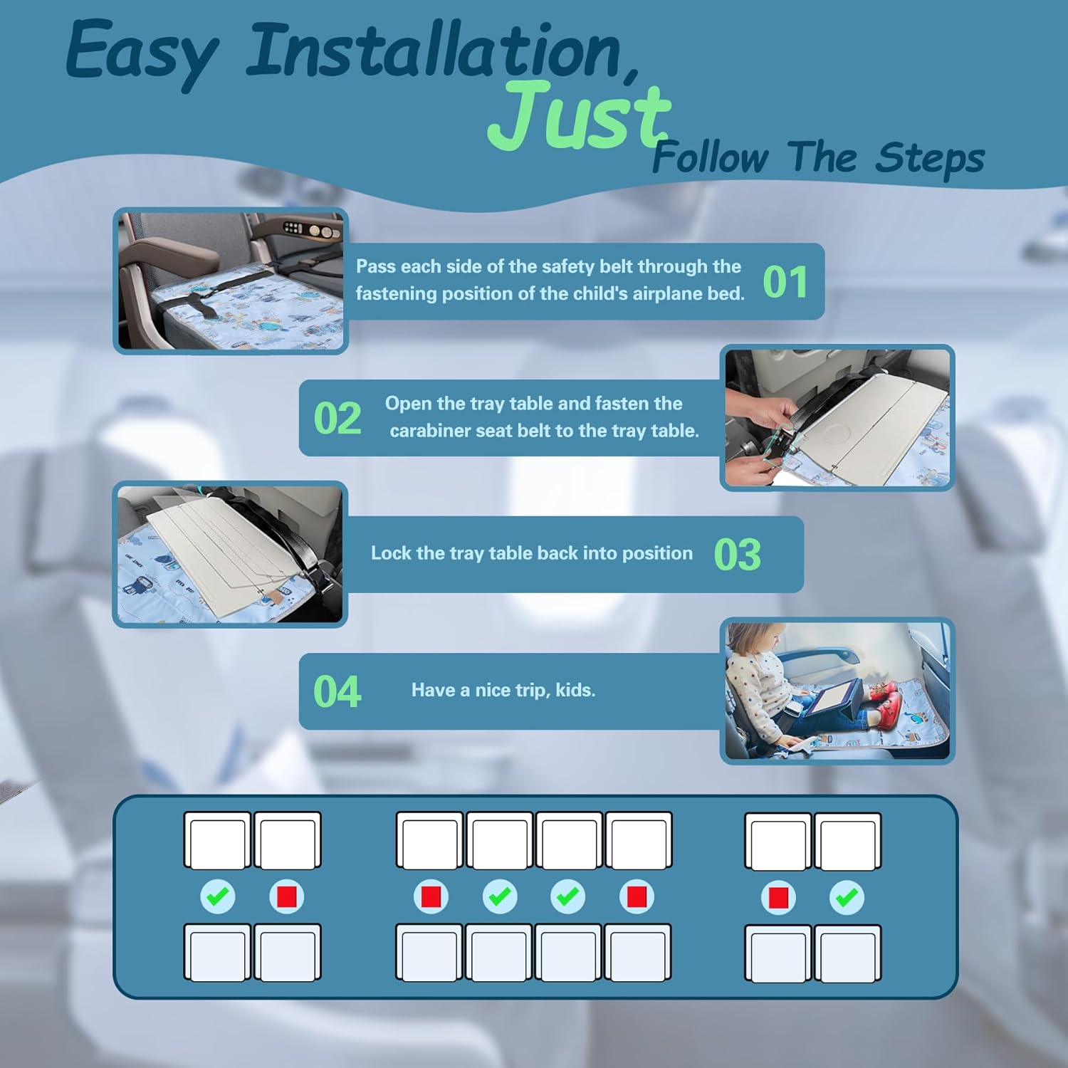 Airplane Seat Extender for Kids, Toddler Airplane Bed with Blanket, Baby Airplane Travel Essentials, Baby Portable Airplane Bed Footrest for Flight - Toddler Airplane Travel Essentials (Blue.) image number 3