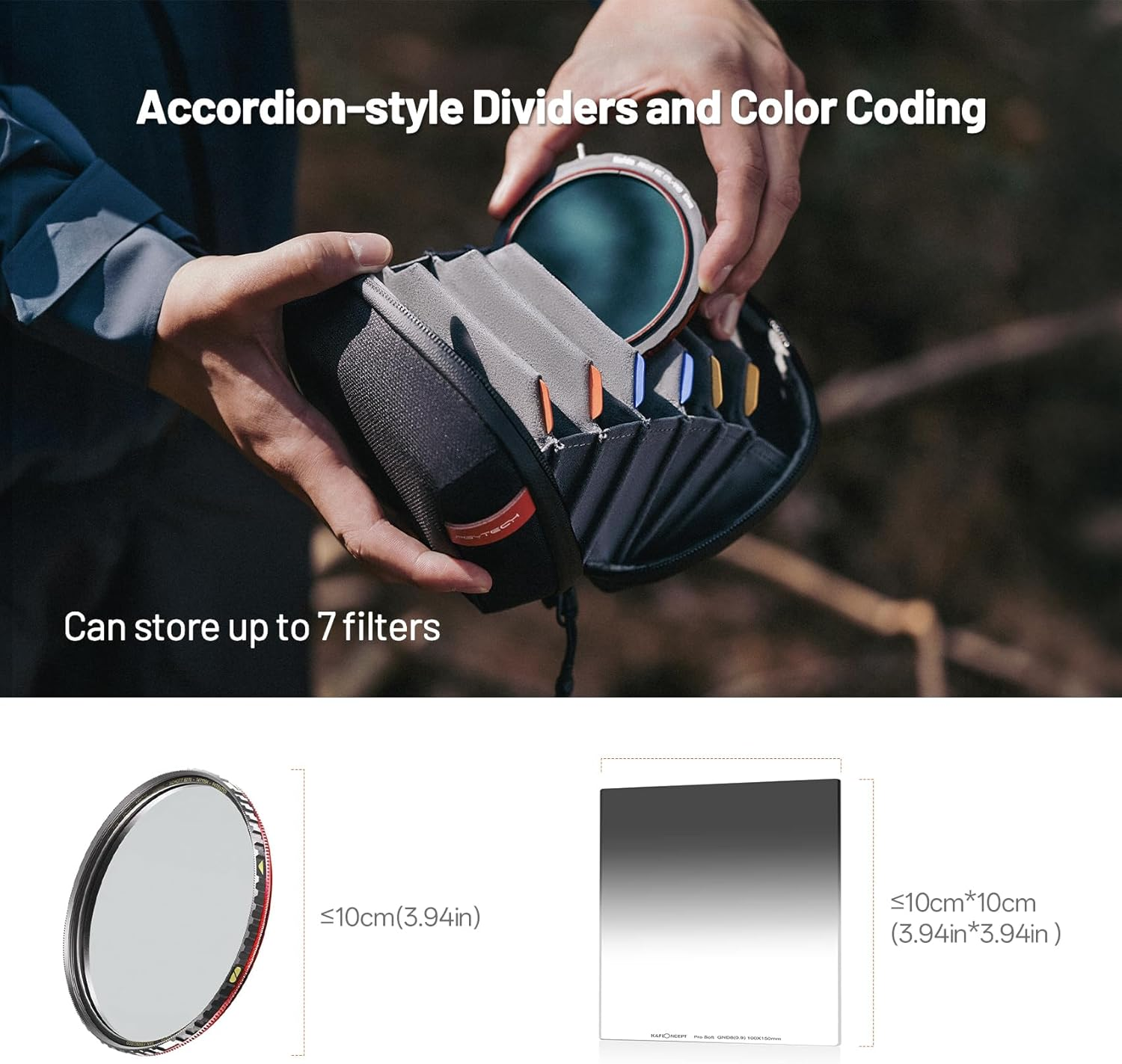 PGYTECH Hard Lens Filter Pouch up to 100Mm, 7 Pockets Camera Filter Bag Carrying Case for Photography Filter, Storage Wallet for Circular Filter, Waterproof & Dustproof Filter Pouch, round Filter M image number 2