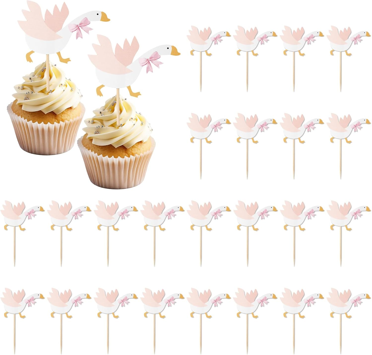 Lyreh 24Pcs Silly Goose Party Cupcake Toppers, Paper Funny One Bow Silly Goose Cupcake Decoration Accessories for Animal Theme Party Birthday Cake Supplies Dessert Decor image number 4