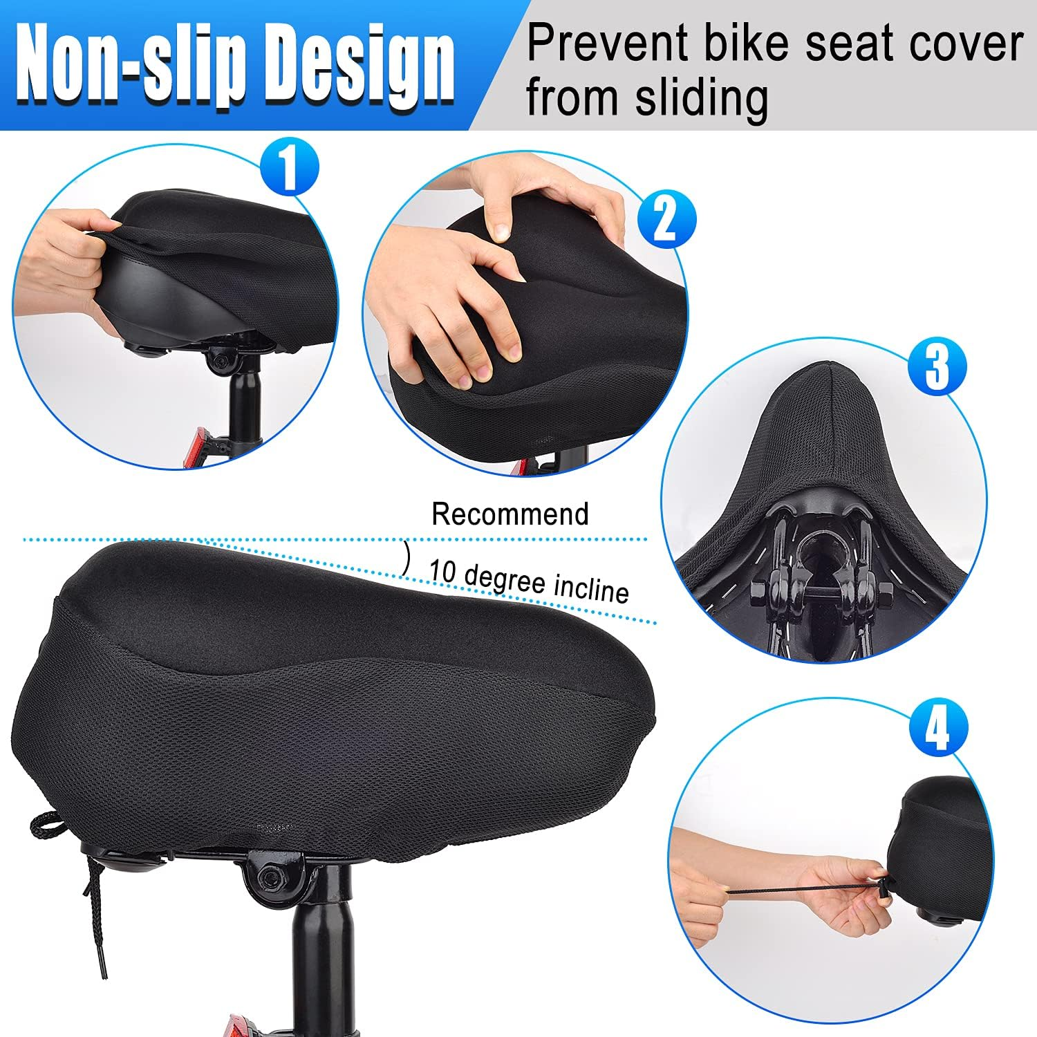 Thick & Wide Gel Bike Seat Cushion Cover Pad with Rainproof Cover - Comfortable Silicone Gel Memory Foam Bicycle Saddle Seat Cushion Cover Pad with UV Protection Waterproof Cover image number 1