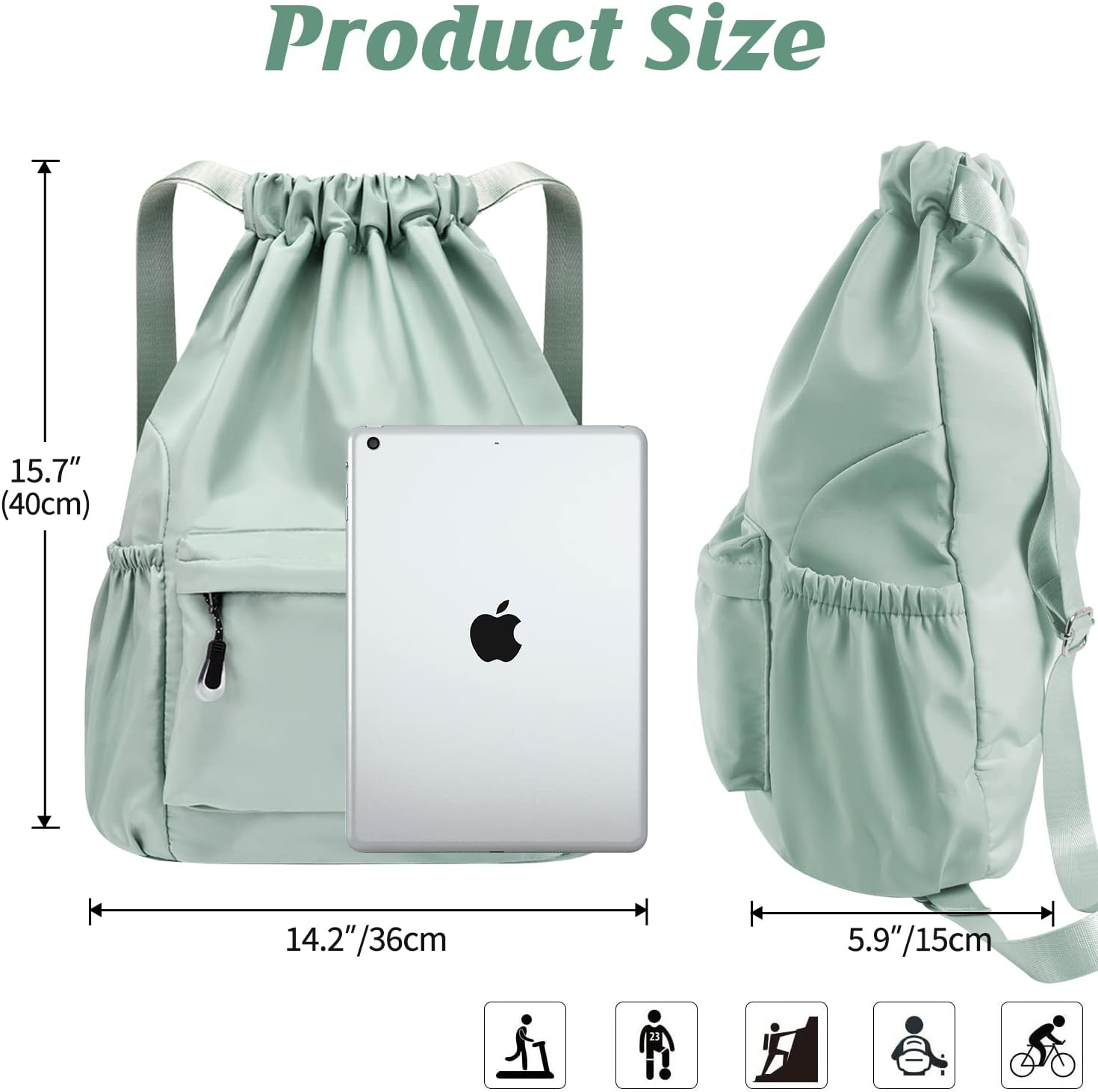 INONIX Large Capacity Folding Travel Drawstring Backpack Sports Gym Bag for Women Men Children Large Size with Zipper Bottle Pockets