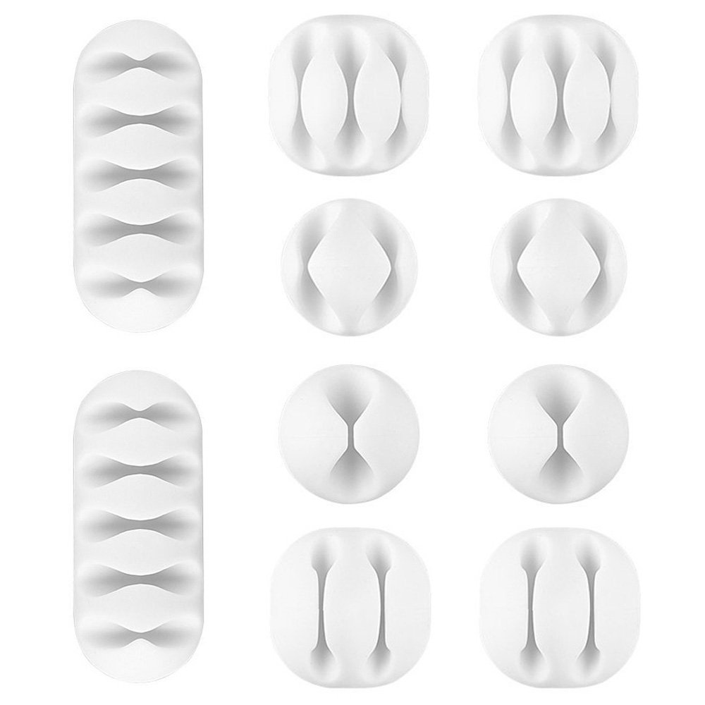 White Cable Tidy Clips, 10 Pack Long Lasting Cable Drop Organizer, Cord Management System, Desktop Wire Holder, Hider for Computer or Mouse Cord, Home Office, White image number 4
