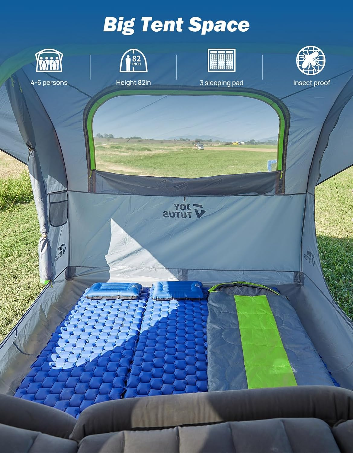 JOYTUTUS SUV Tent for Camping with Rainfly, Double Door Design Car Tent with Aluminum Poles, SUV Tailgate Tent with Waterproof Pu2000Mm Double Layer for 4-8 Person, Green image number 4